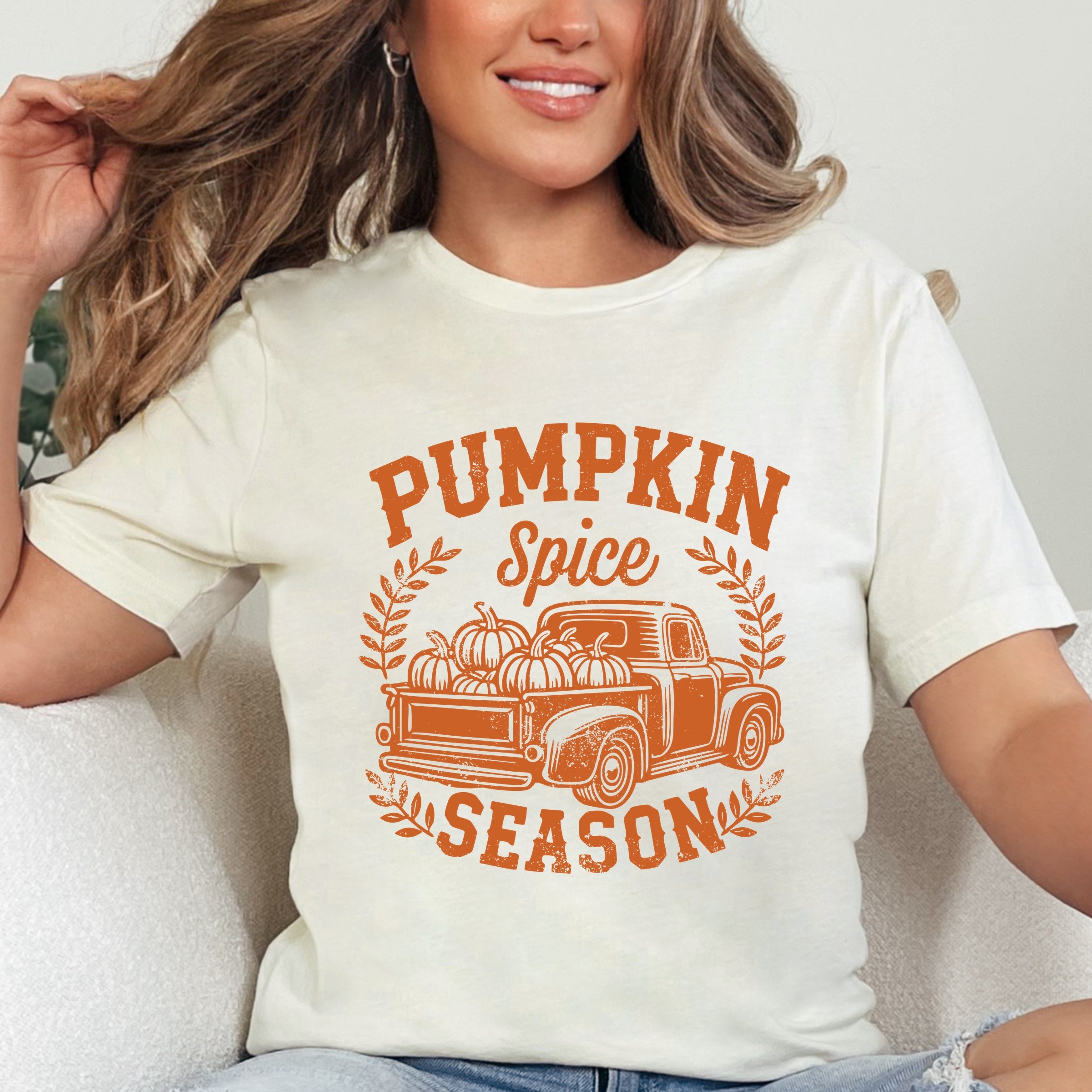 Pumpkin Spice Season Truck Distressed - Women's Short Sleeve Graphic T-Shirt