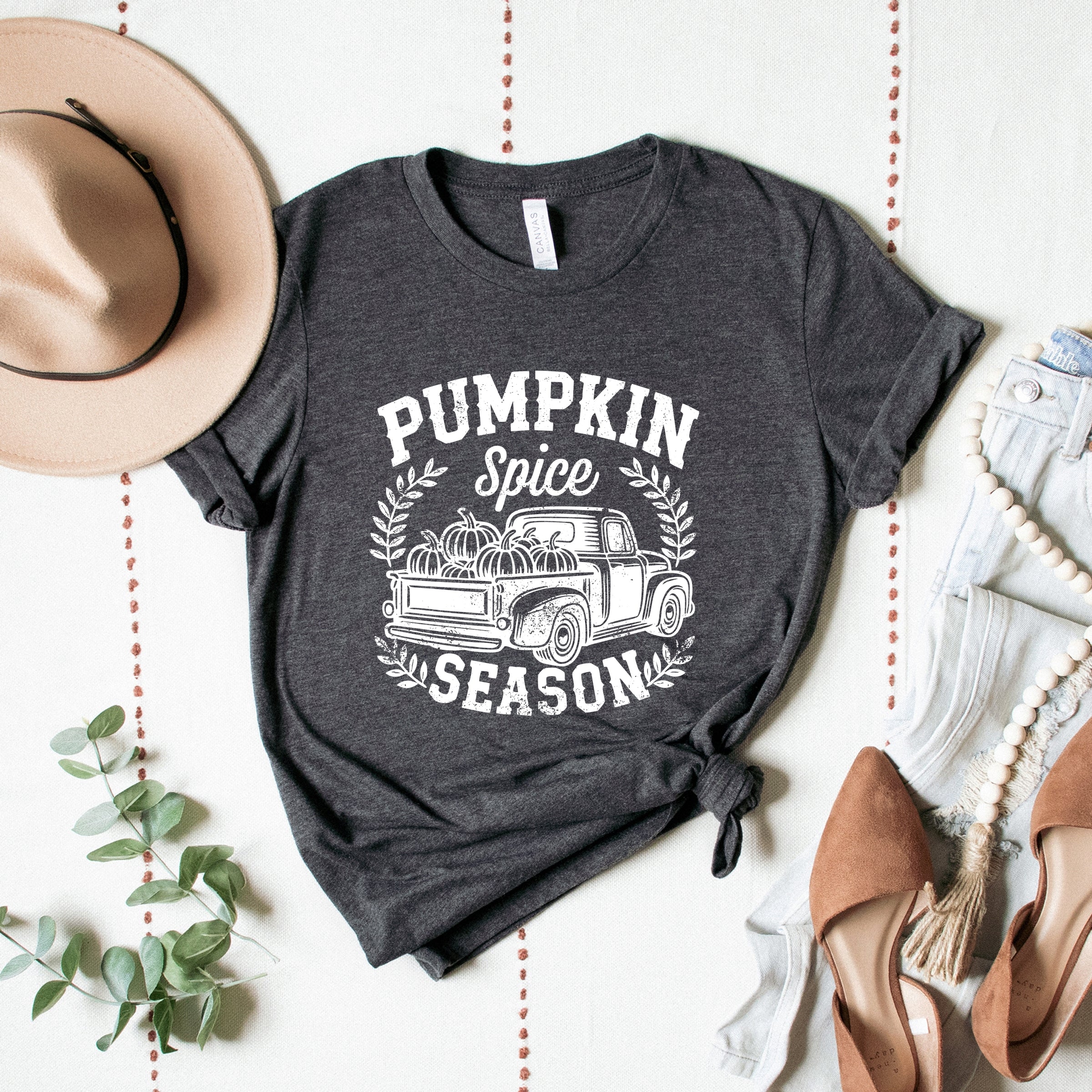 Pumpkin Spice Season Truck Distressed - Short Sleeve Tee