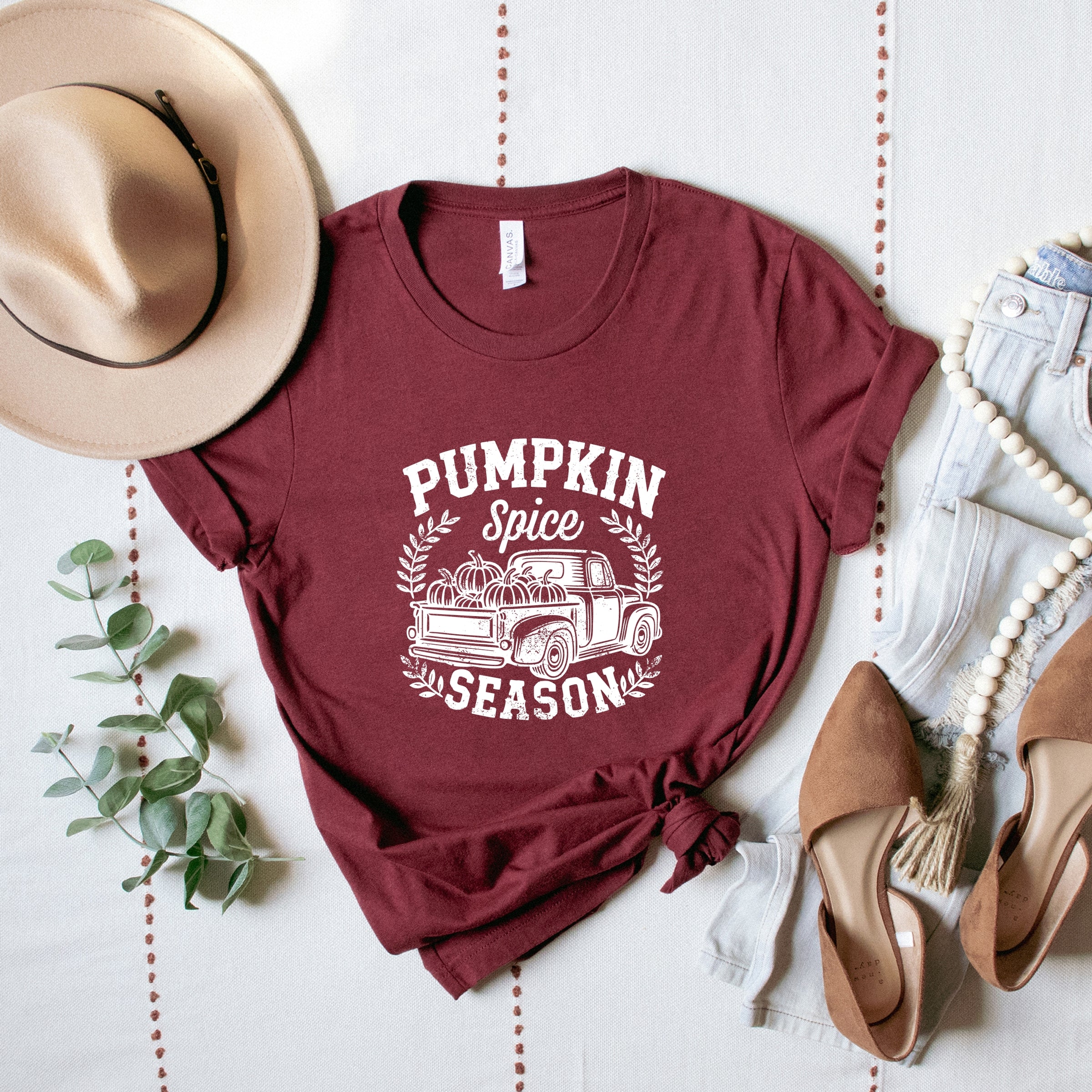 Pumpkin Spice Season Truck Distressed - Short Sleeve Tee