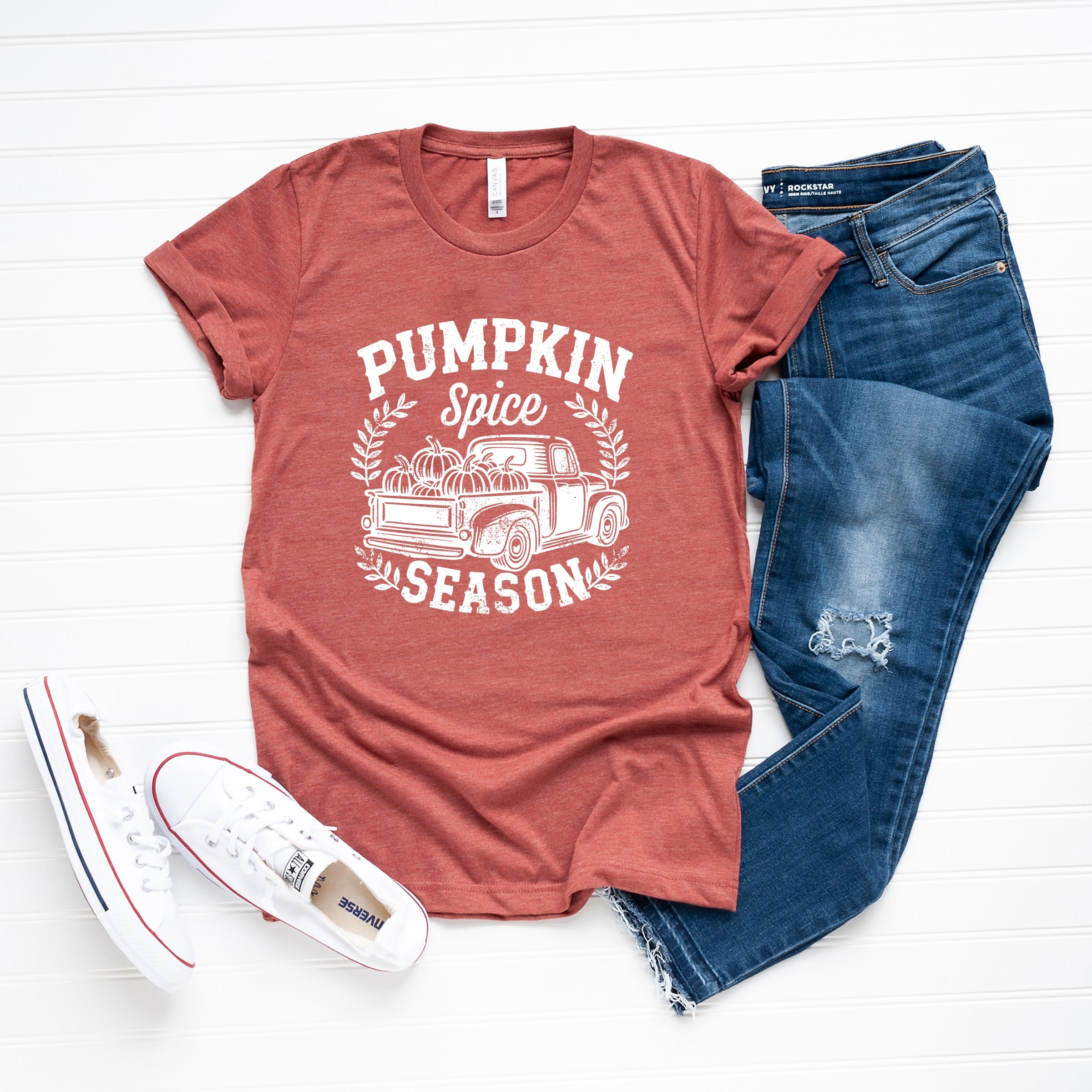 Pumpkin Spice Season Truck Distressed - Short Sleeve Tee
