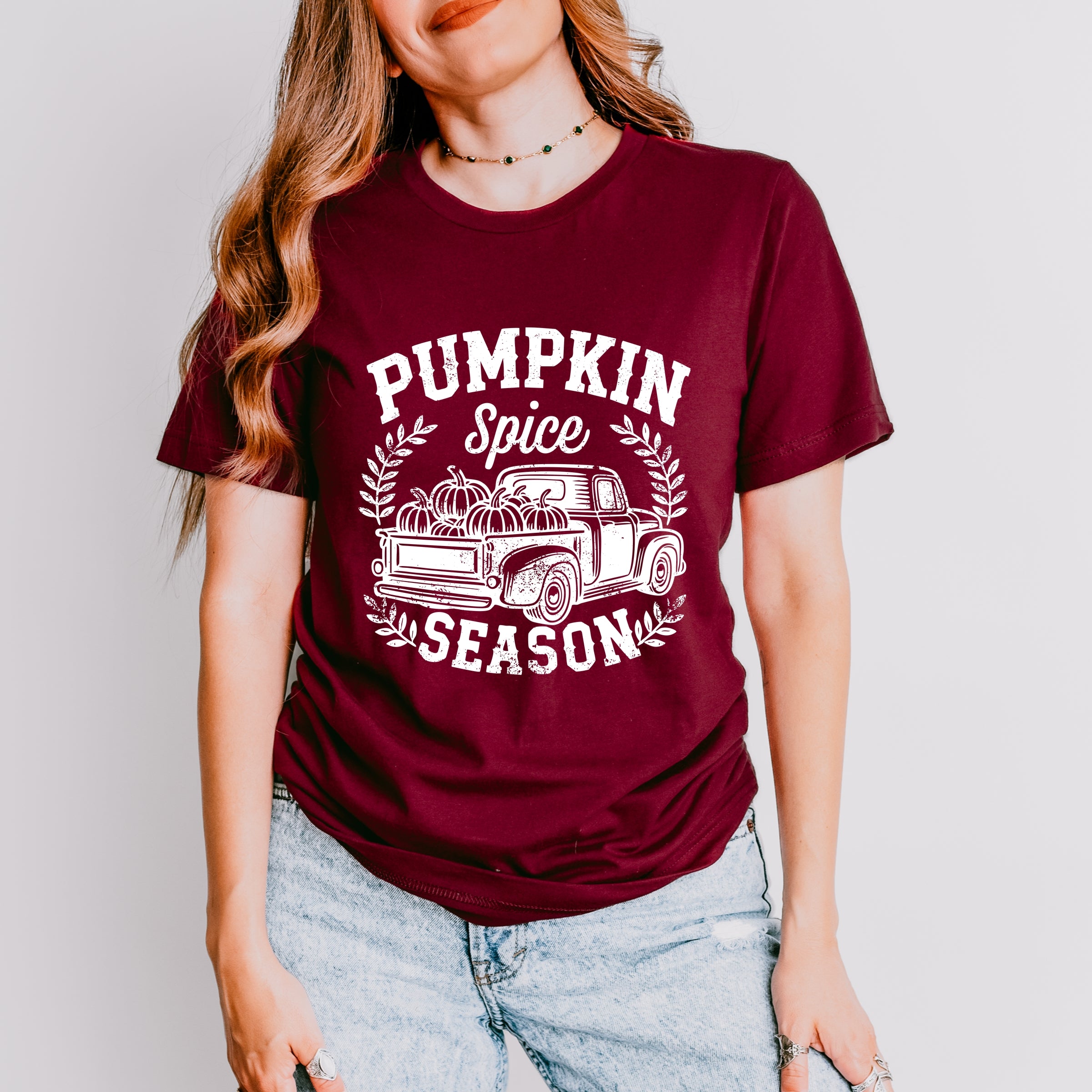 Pumpkin Spice Season Truck Distressed - Short Sleeve Tee