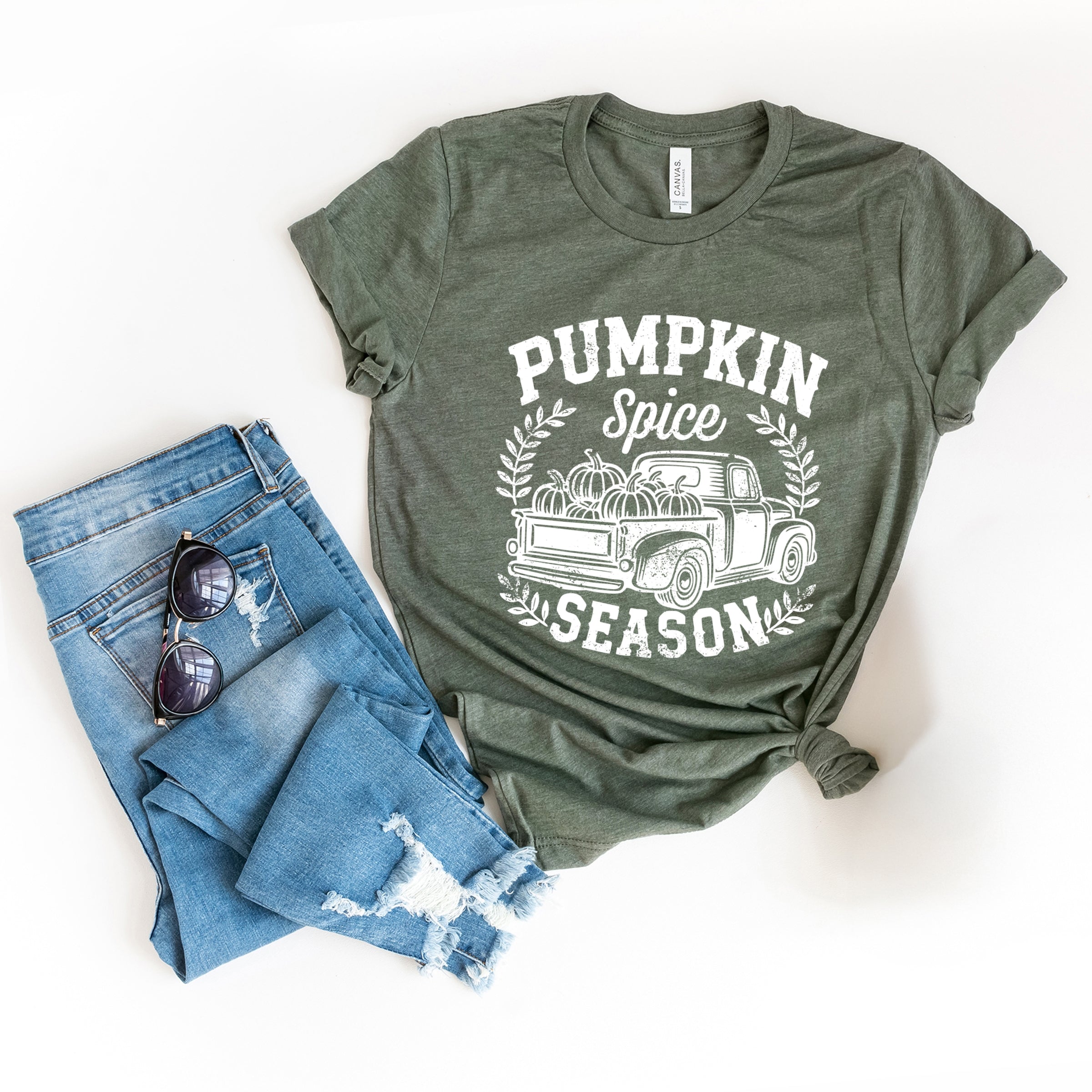 Pumpkin Spice Season Truck Distressed - Short Sleeve Tee