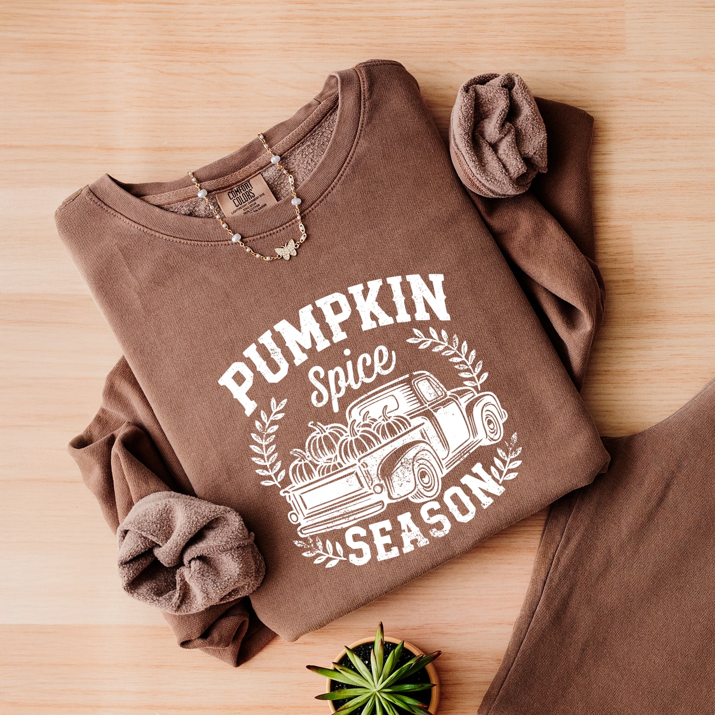Pumpkin Spice Season Truck Distressed - Lightweight Garment Dyed Sweatshirt