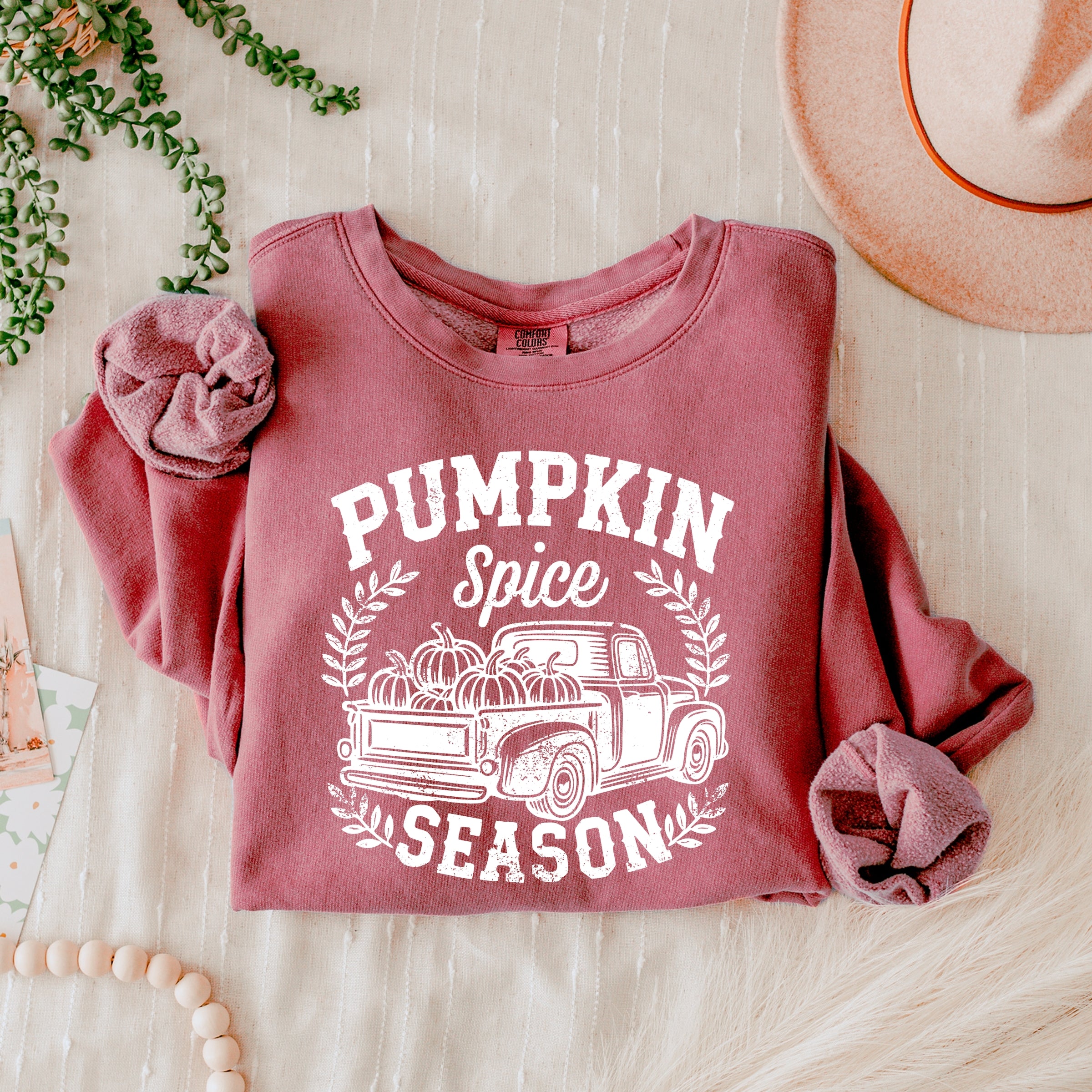 Pumpkin Spice Season Truck Distressed - Lightweight Garment Dyed Sweatshirt