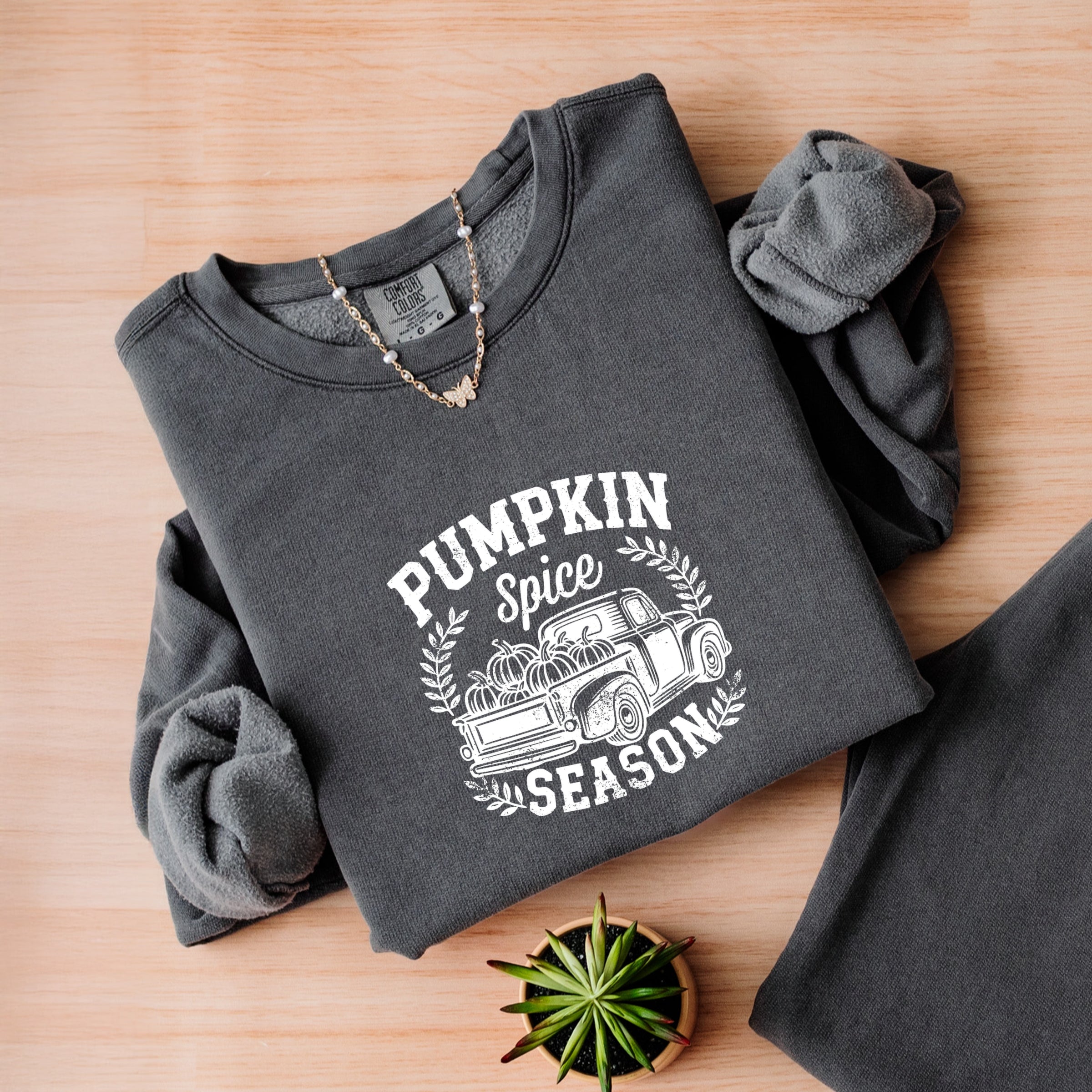 Pumpkin Spice Season Truck Distressed - Lightweight Garment Dyed Sweatshirt