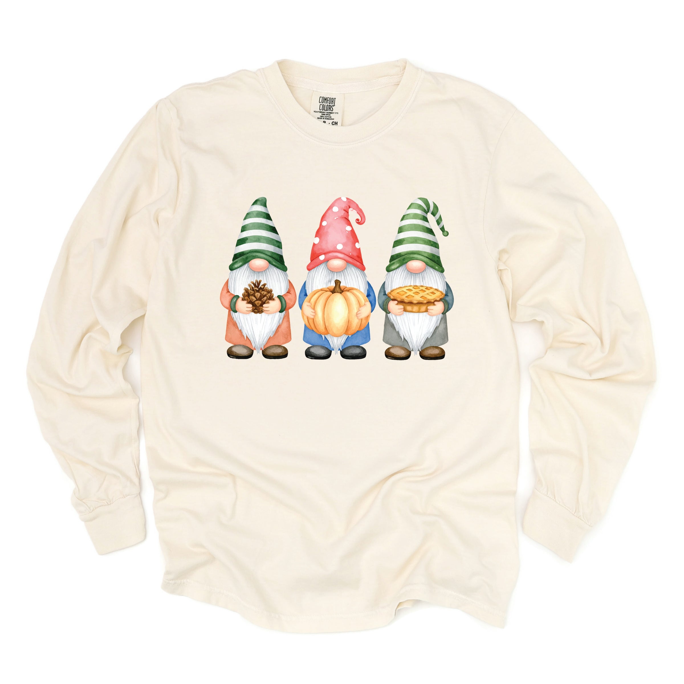 Fall Three Gnomes - Women's Garment Dyed Long Sleeve Graphic T-Shirt