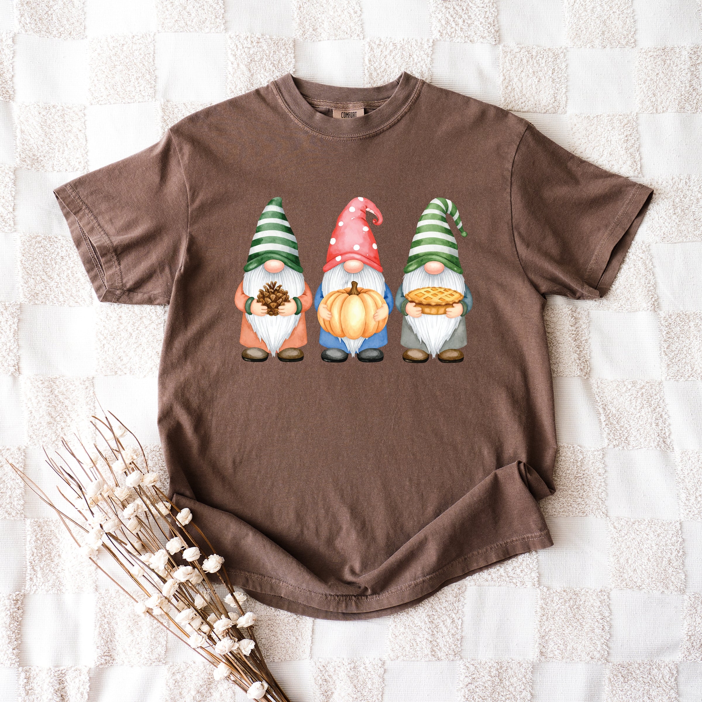 Fall Three Gnomes - Women's Garment Dyed Graphic T-Shirt