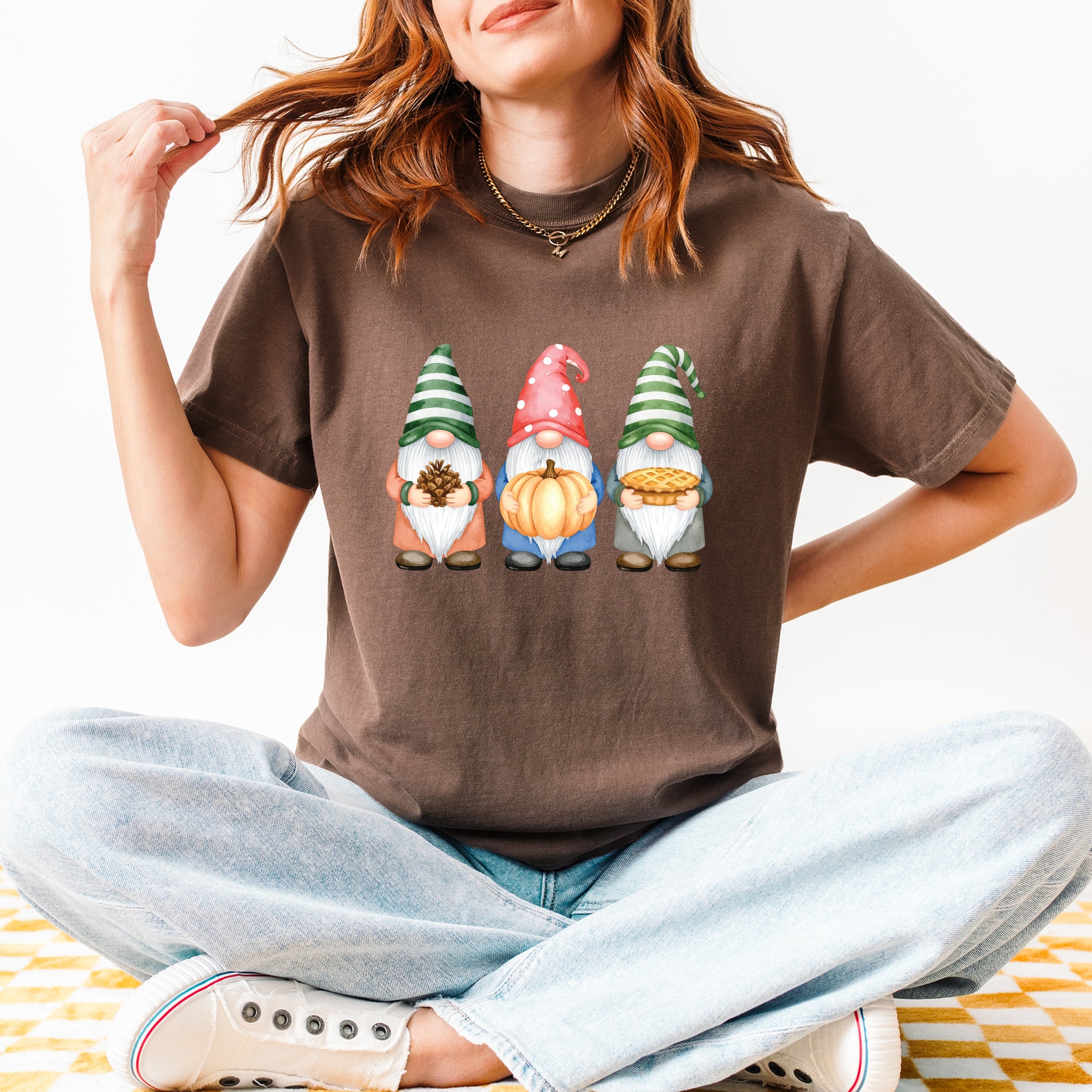Fall Three Gnomes - Women's Garment Dyed Graphic T-Shirt