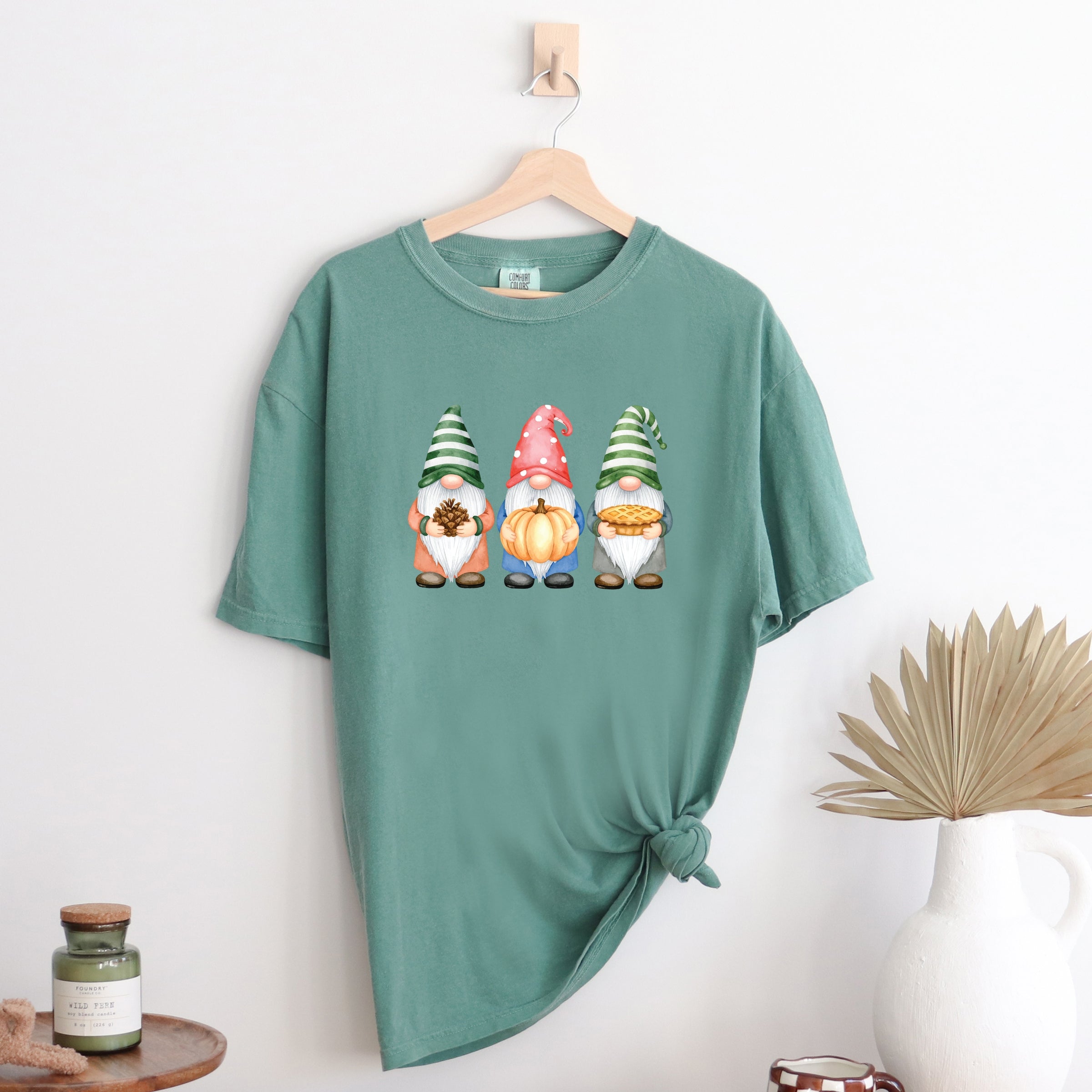 Fall Three Gnomes - Women's Garment Dyed Graphic T-Shirt