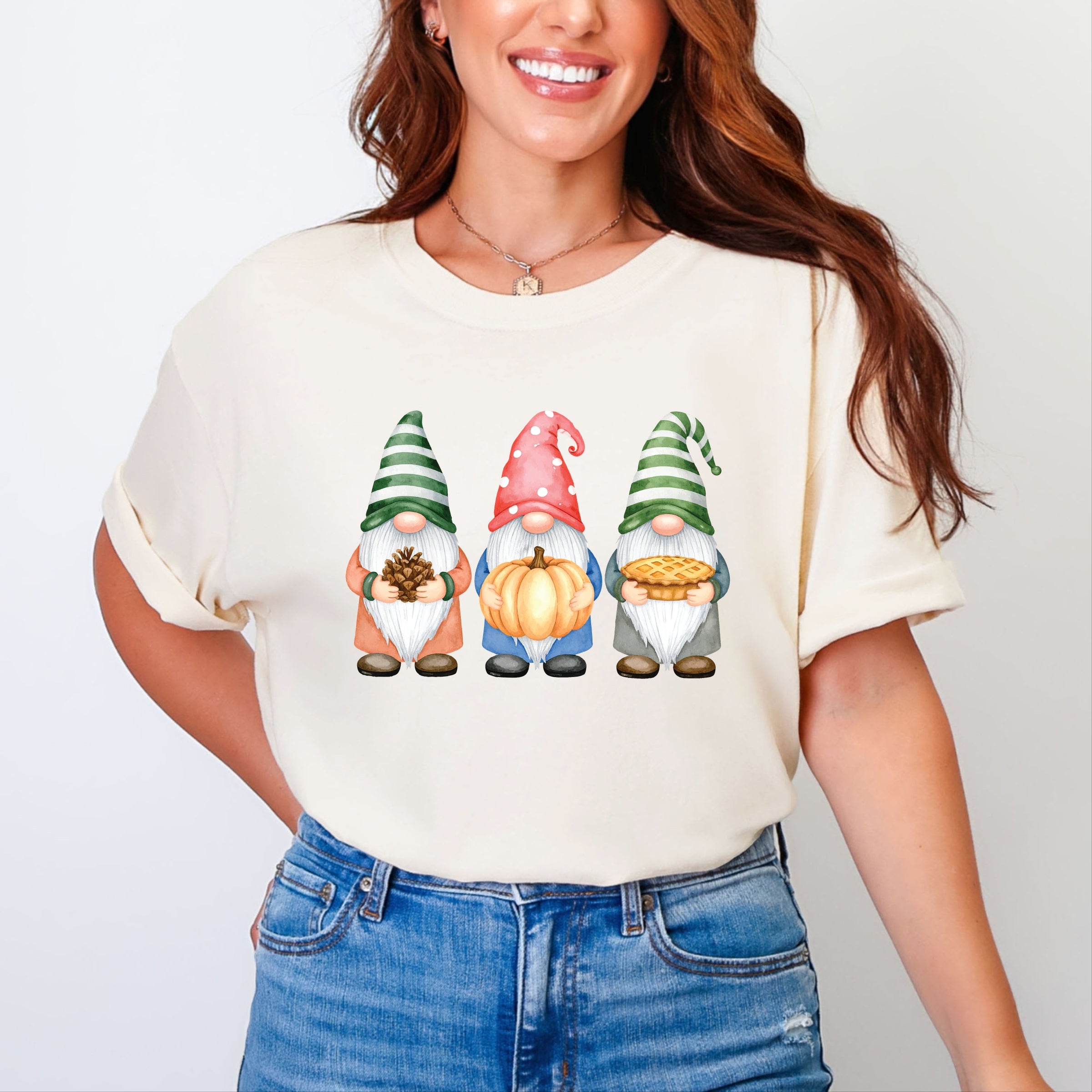 Fall Three Gnomes - Women's Garment Dyed Graphic T-Shirt