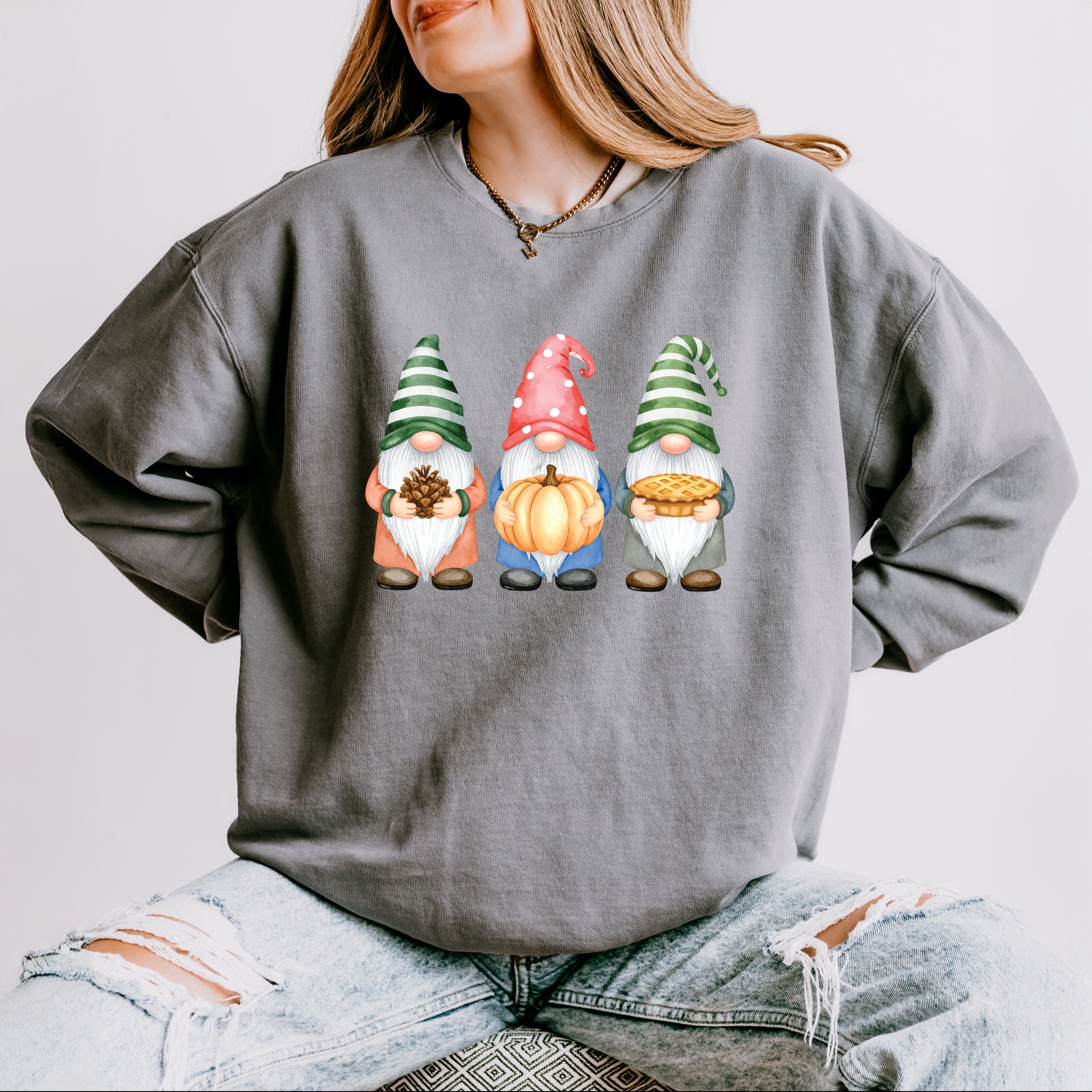Fall Three Gnomes - Women's Lightweight Garment Dyed Sweatshirt