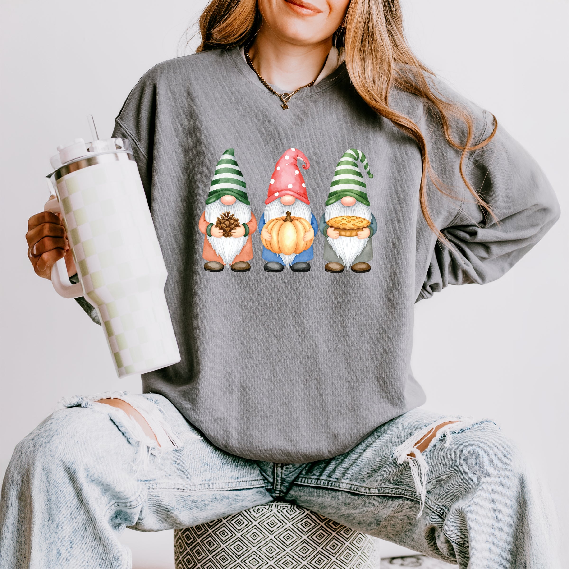 Fall Three Gnomes - Women's Lightweight Garment Dyed Sweatshirt