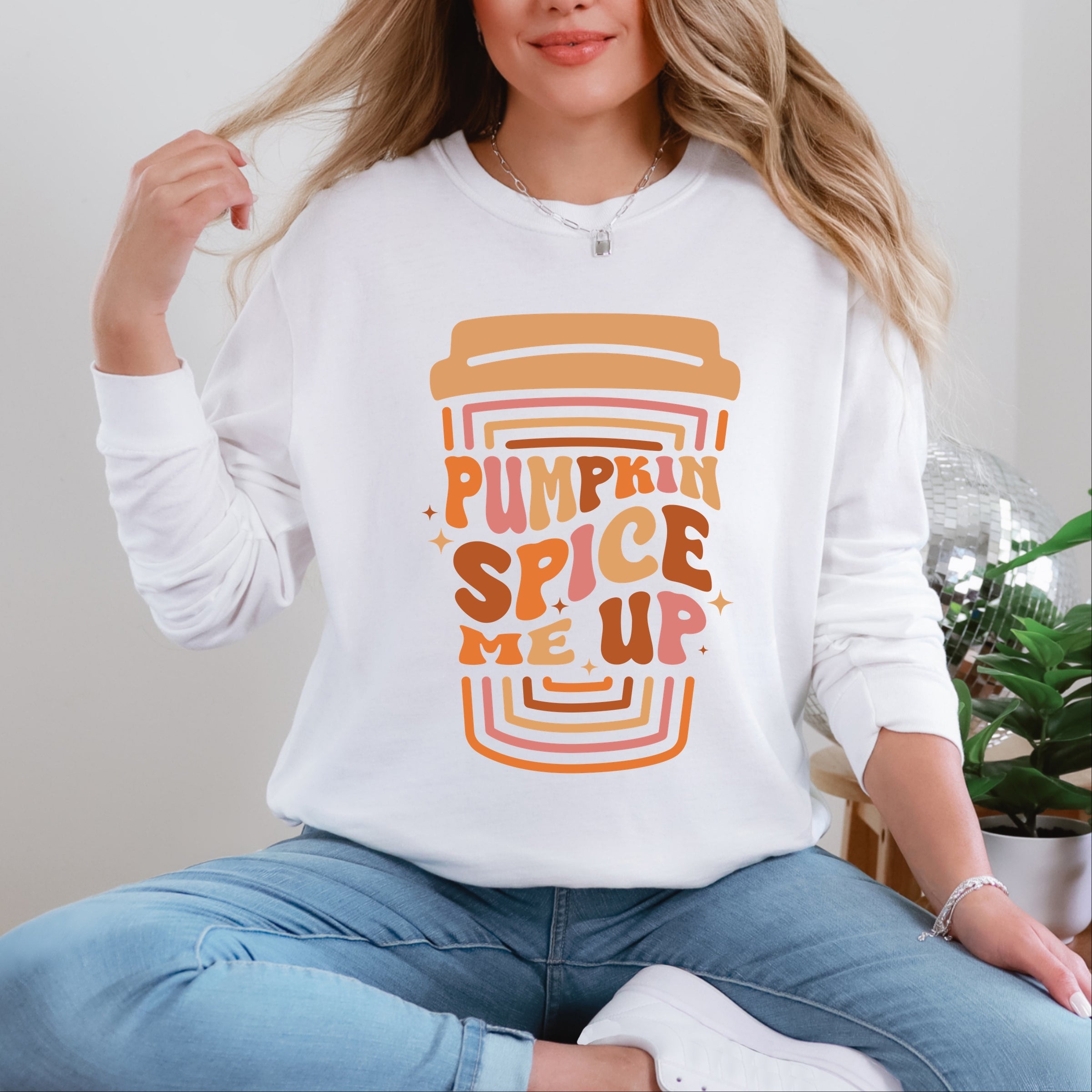 Pumpkin Spice Me Up Cup - Women's Garment Dyed Long Sleeve Graphic T-Shirt