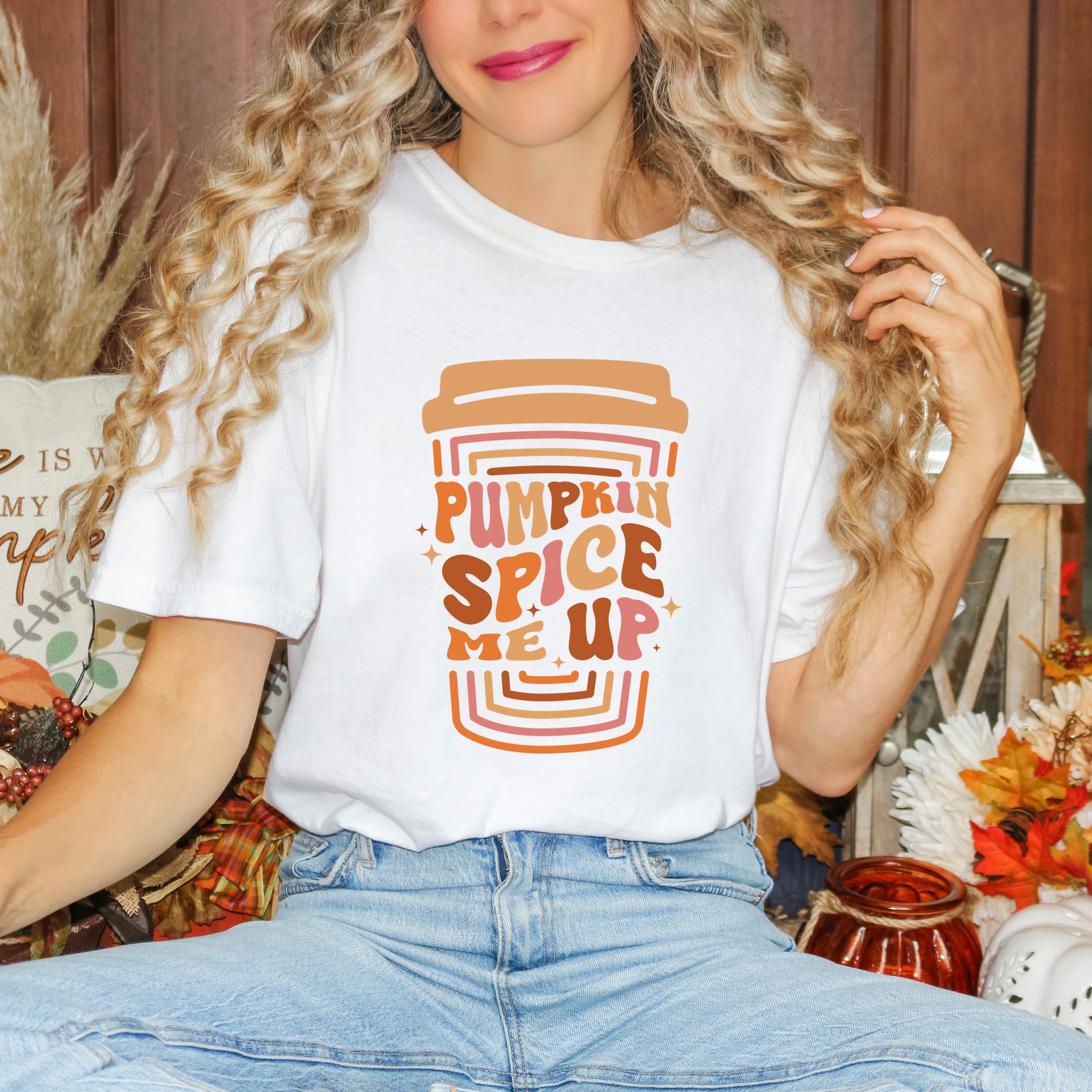 Pumpkin Spice Me Up Cup - Women's Garment Dyed Graphic T-Shirt