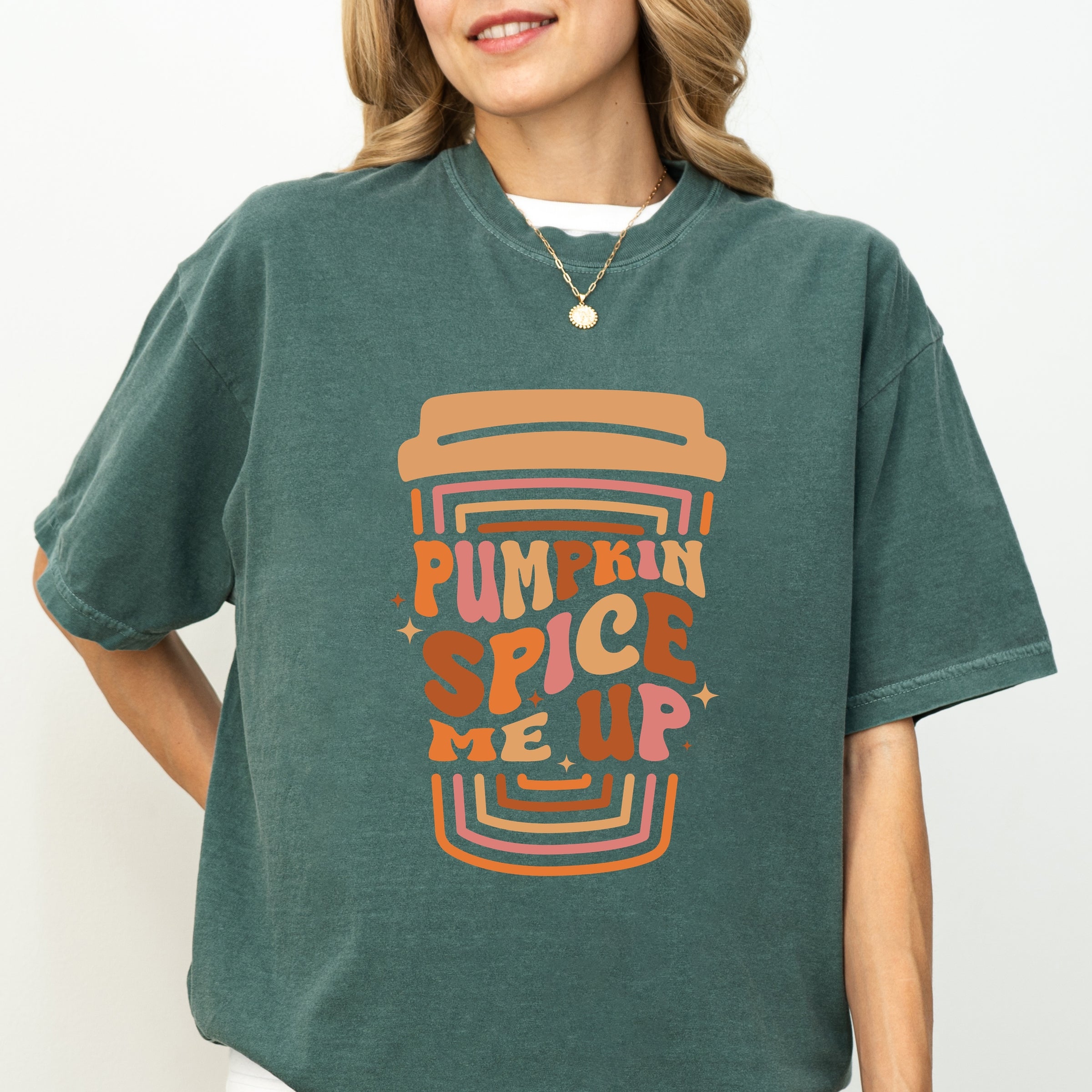 Pumpkin Spice Me Up Cup - Women's Garment Dyed Graphic T-Shirt