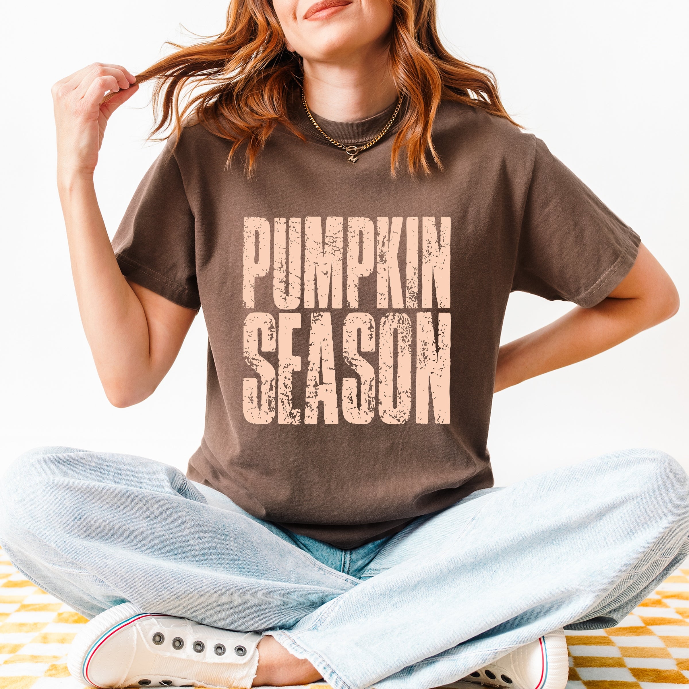 Pumpkin Season Stacked Distressed - Women's Garment Dyed Graphic T-Shirt