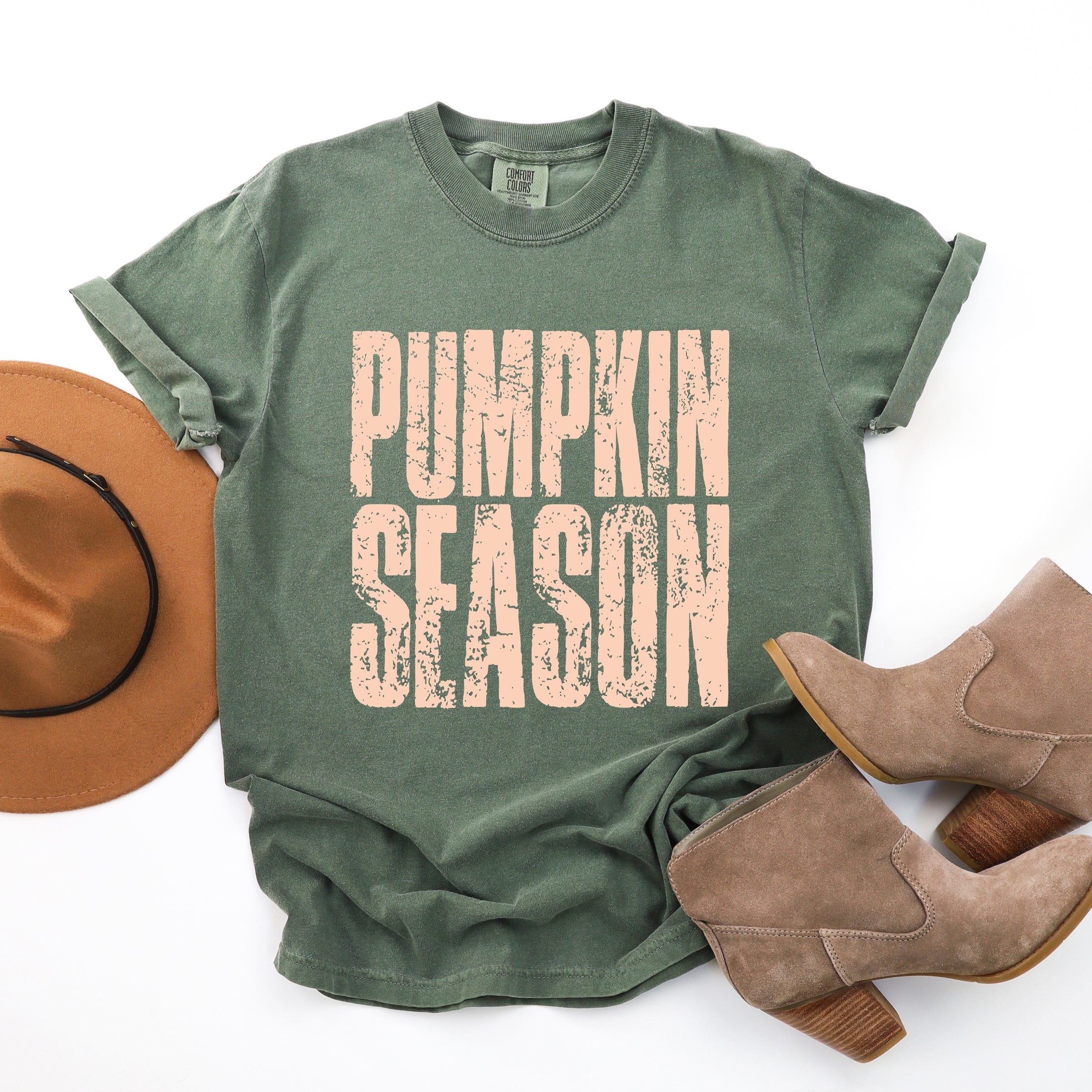 Pumpkin Season Stacked Distressed - Women's Garment Dyed Graphic T-Shirt