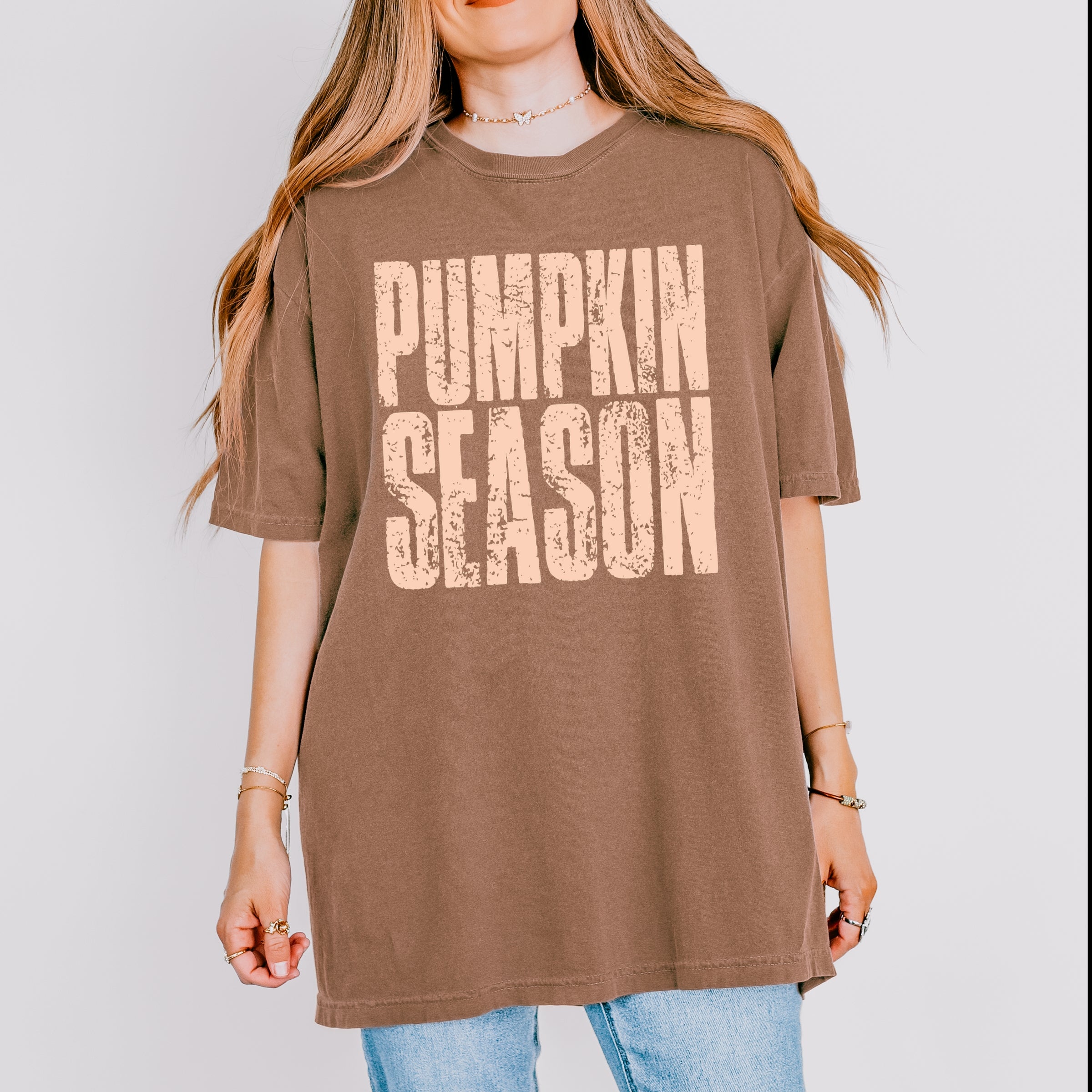 Pumpkin Season Stacked Distressed - Women's Garment Dyed Graphic T-Shirt