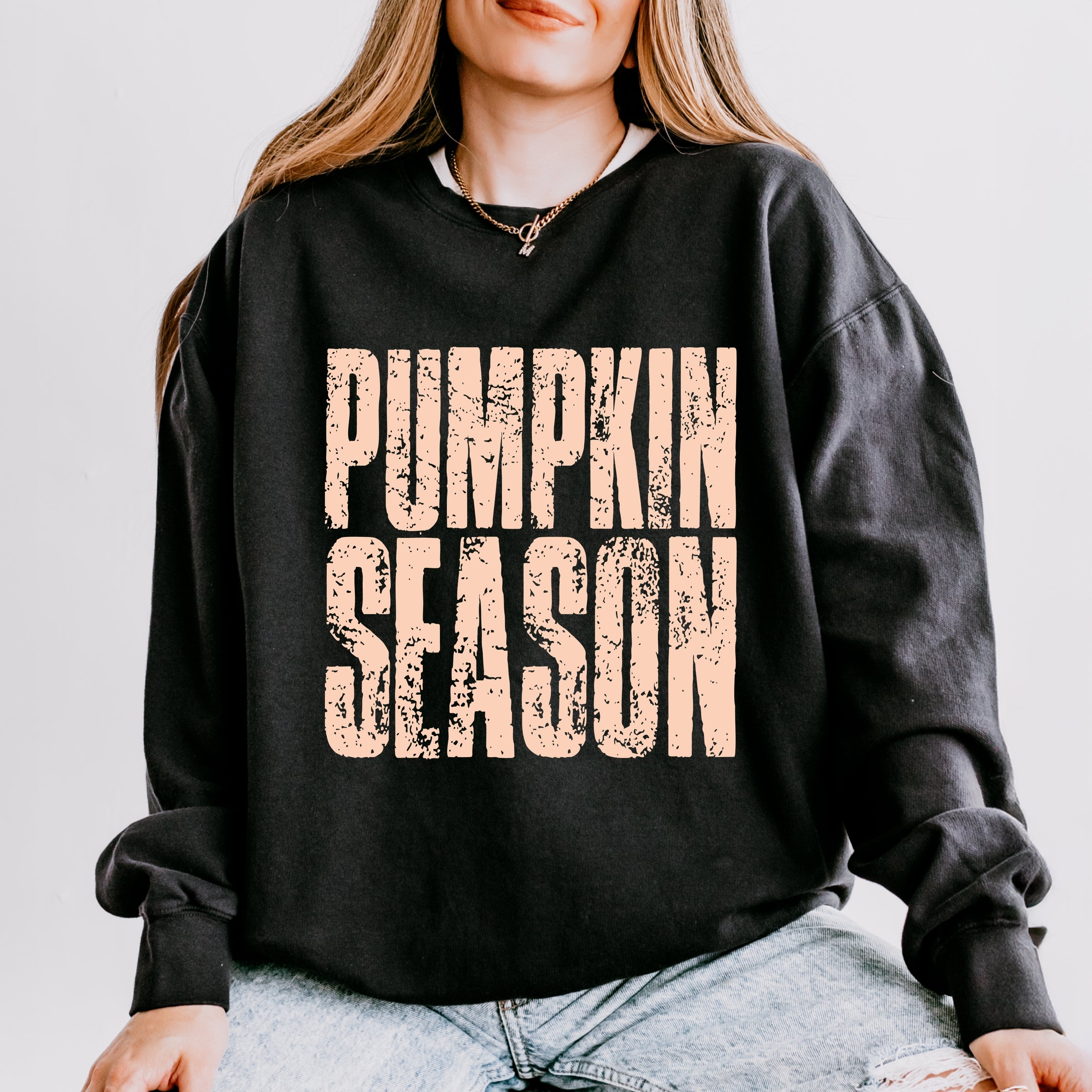 Pumpkin Season Stacked Distressed - Women's Lightweight Garment Dyed Sweatshirt