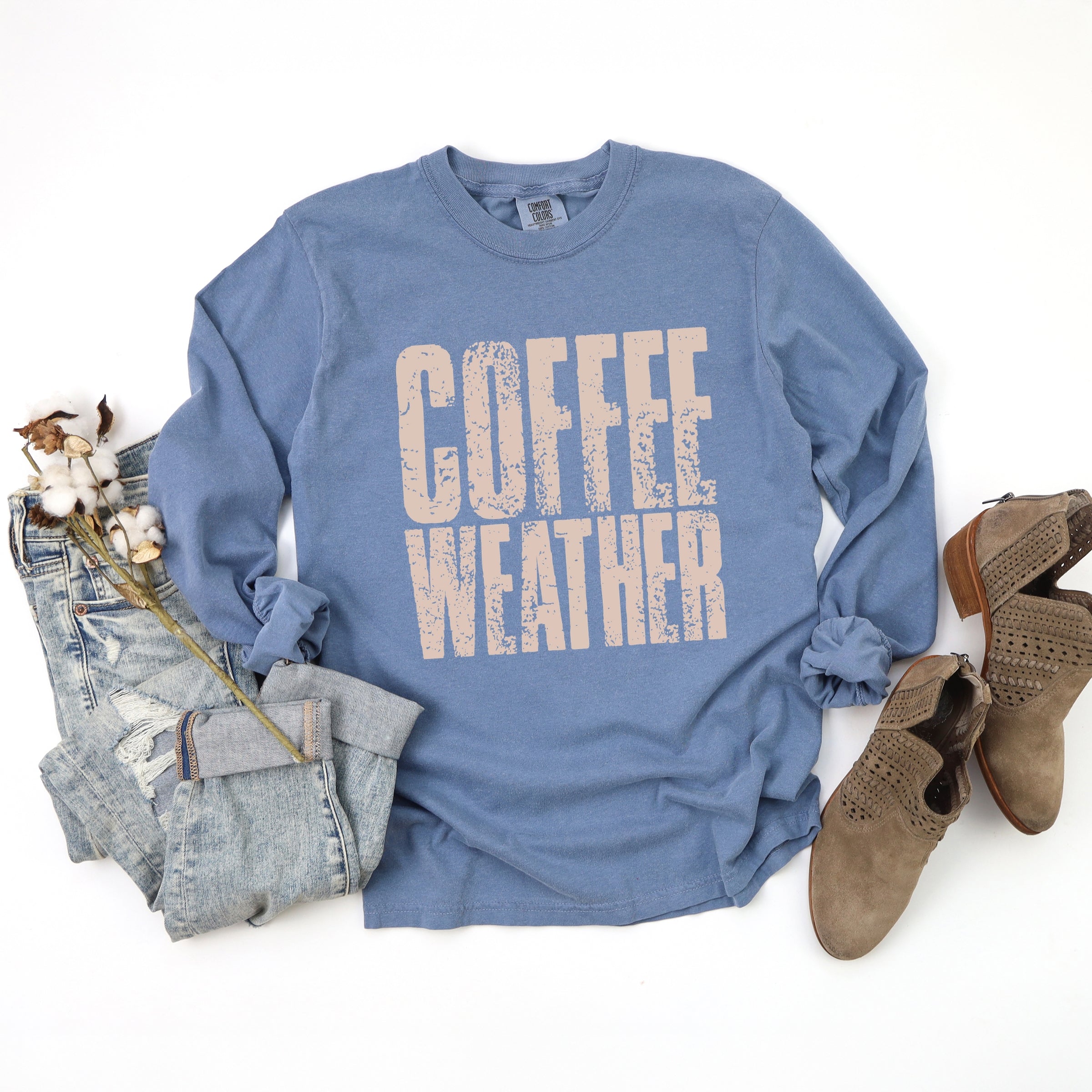 Coffee Weather Distressed - Garment Dyed Long Sleeve