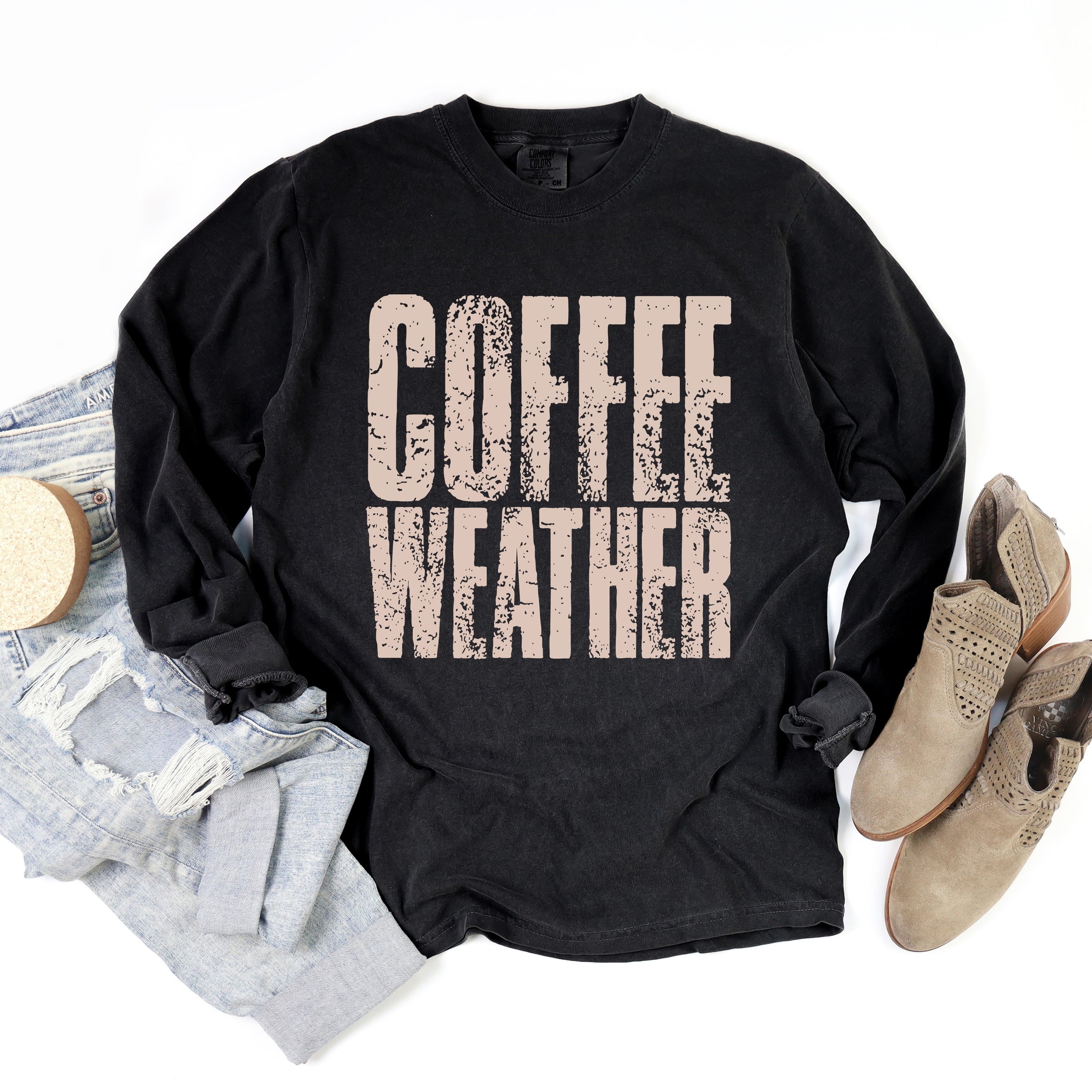 Coffee Weather Distressed - Garment Dyed Long Sleeve