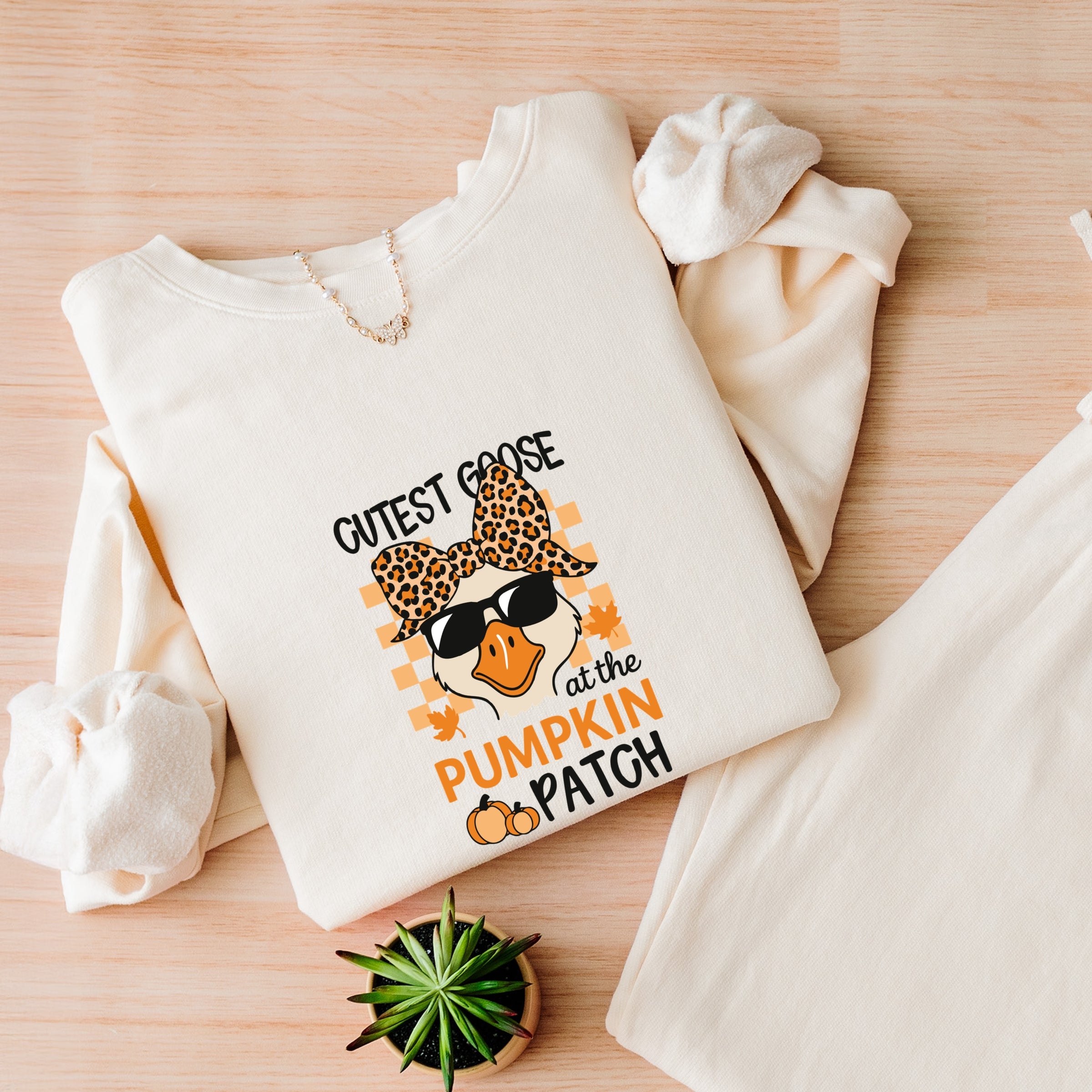 Cutest Goose At The Pumpkin Patch - Womens Lightweight Garment Dyed Sweatshirt