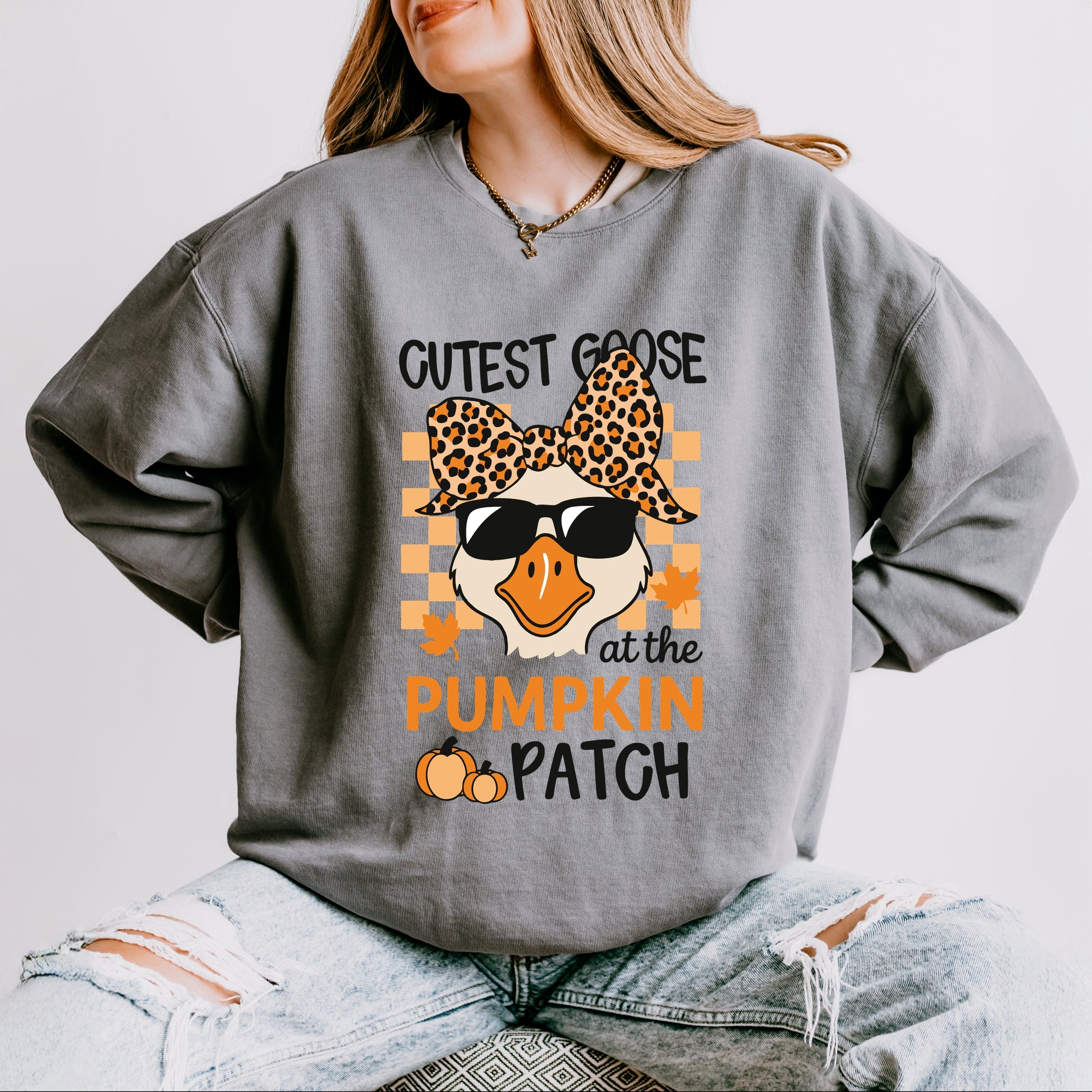 Cutest Goose At The Pumpkin Patch - Womens Lightweight Garment Dyed Sweatshirt
