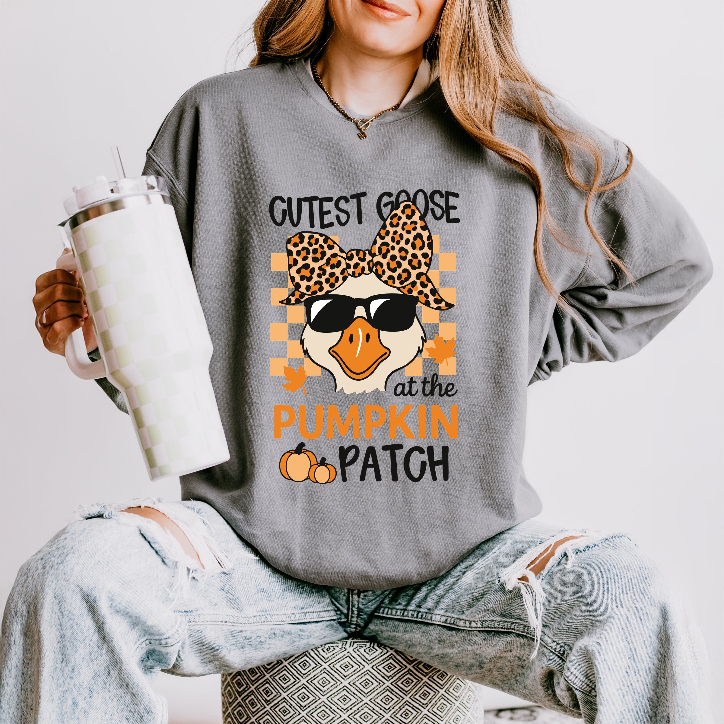 Cutest Goose At The Pumpkin Patch - Womens Lightweight Garment Dyed Sweatshirt