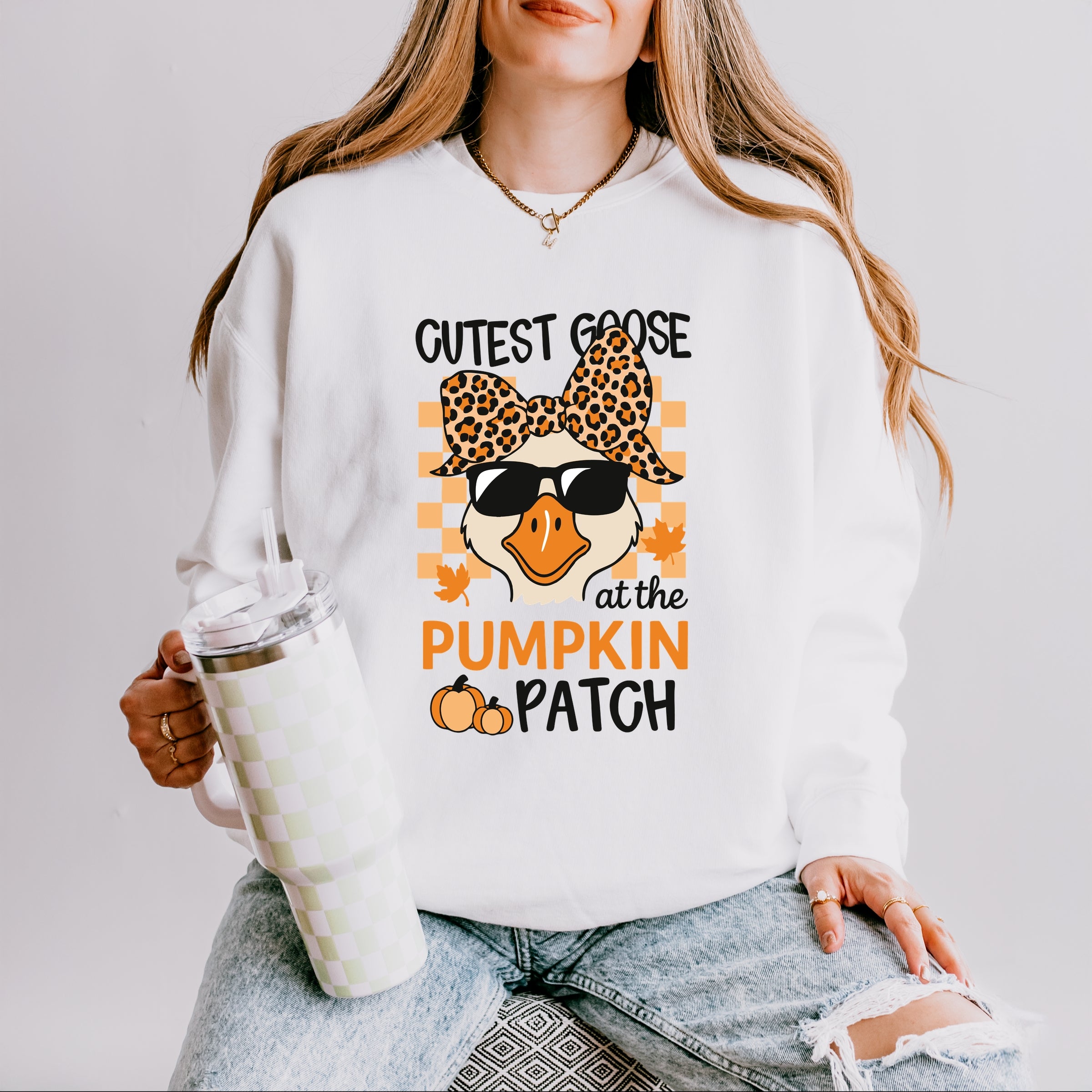Cutest Goose At The Pumpkin Patch - Womens Lightweight Garment Dyed Sweatshirt