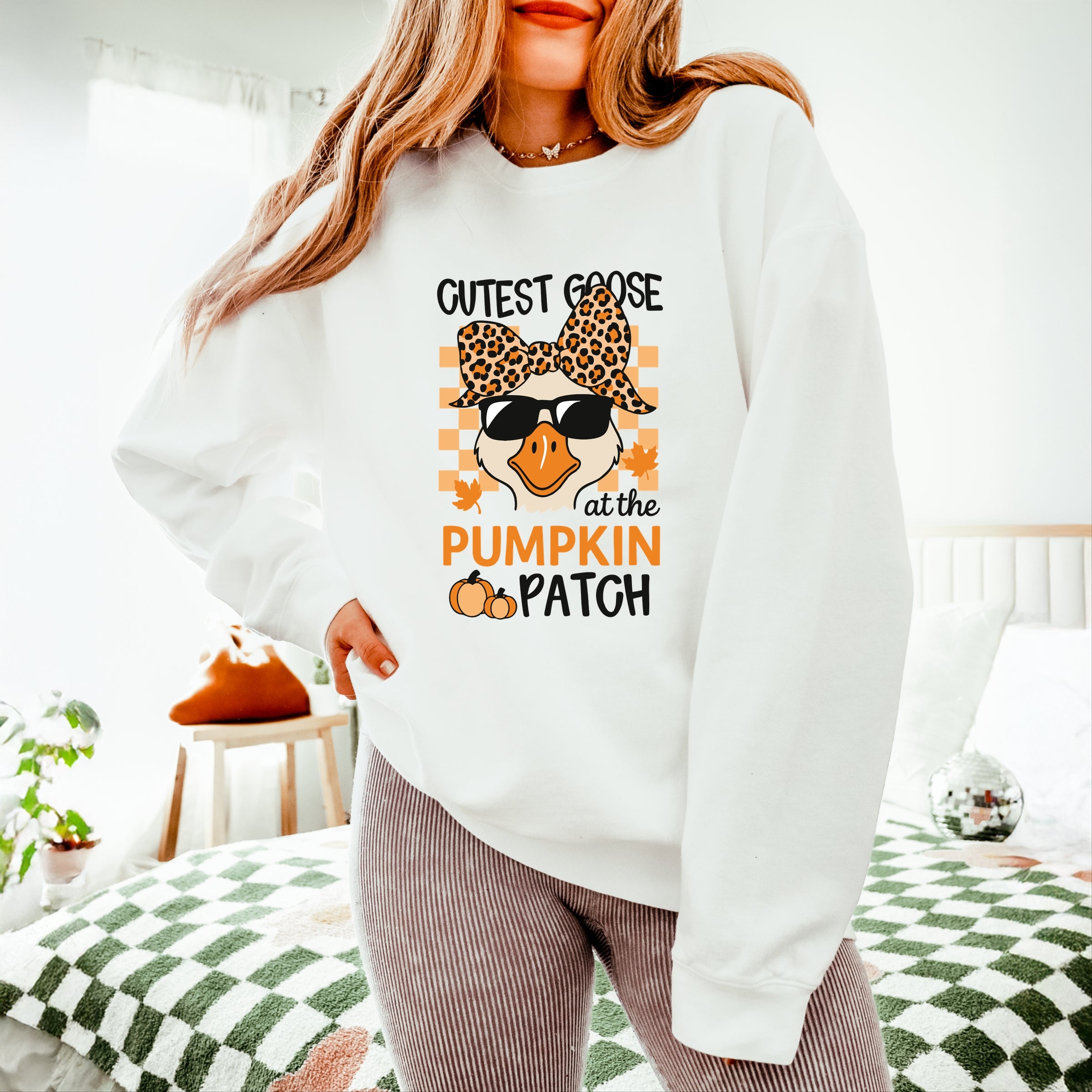 Cutest Goose At The Pumpkin Patch - Womens Lightweight Garment Dyed Sweatshirt