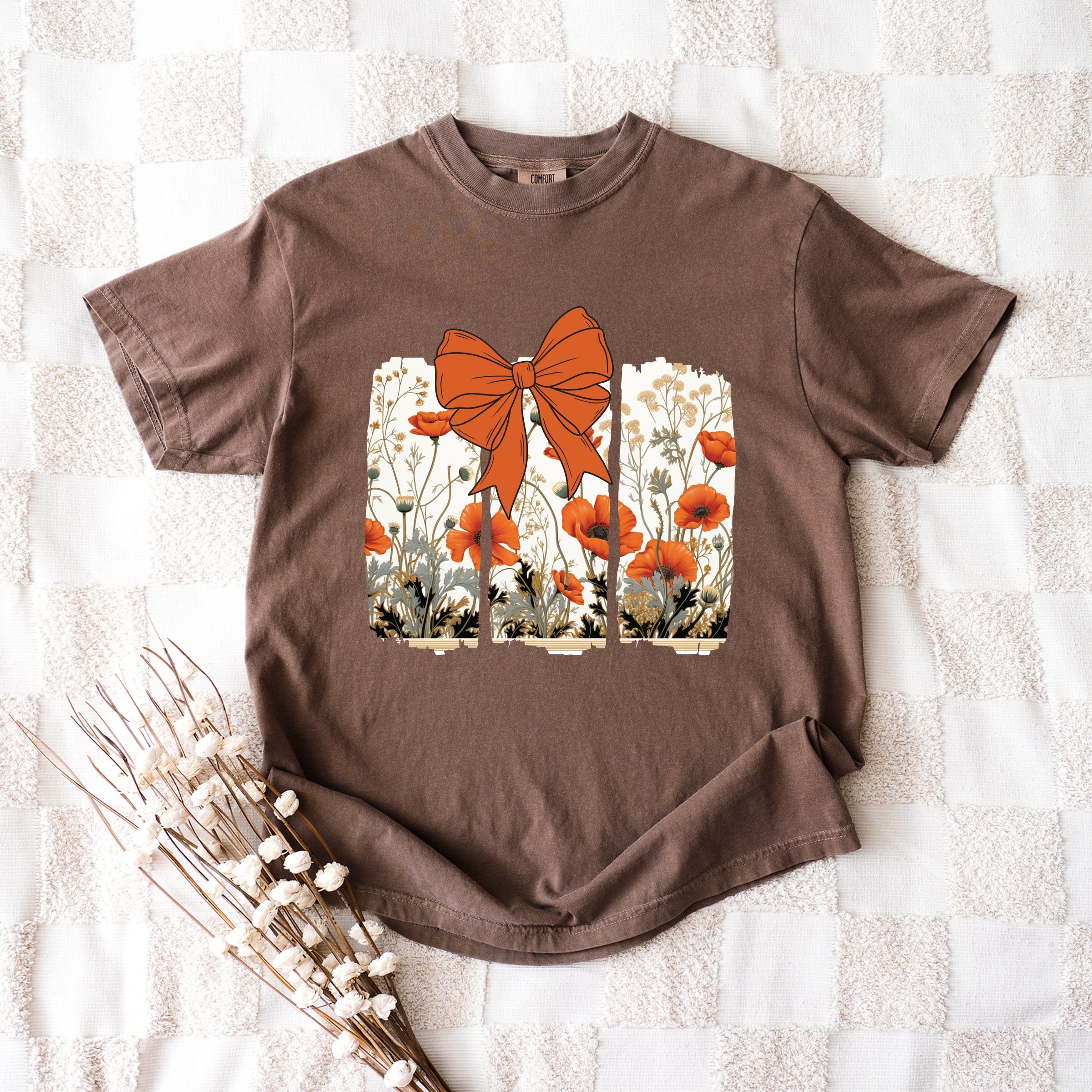 Coquette Fall Floral Orange - Womens Garment Dyed Tee