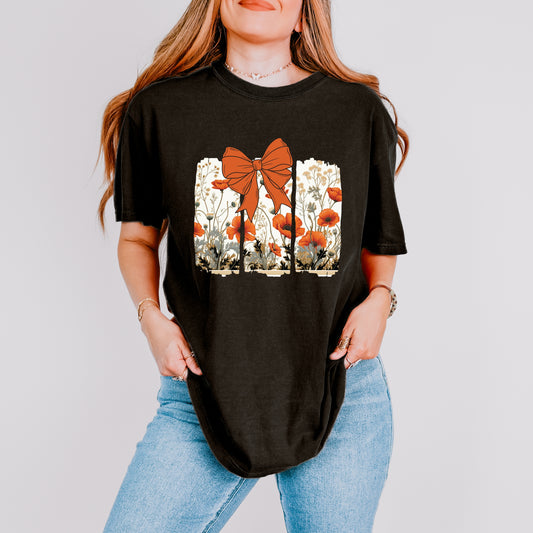 Coquette Fall Floral Orange - Womens Garment Dyed Tee