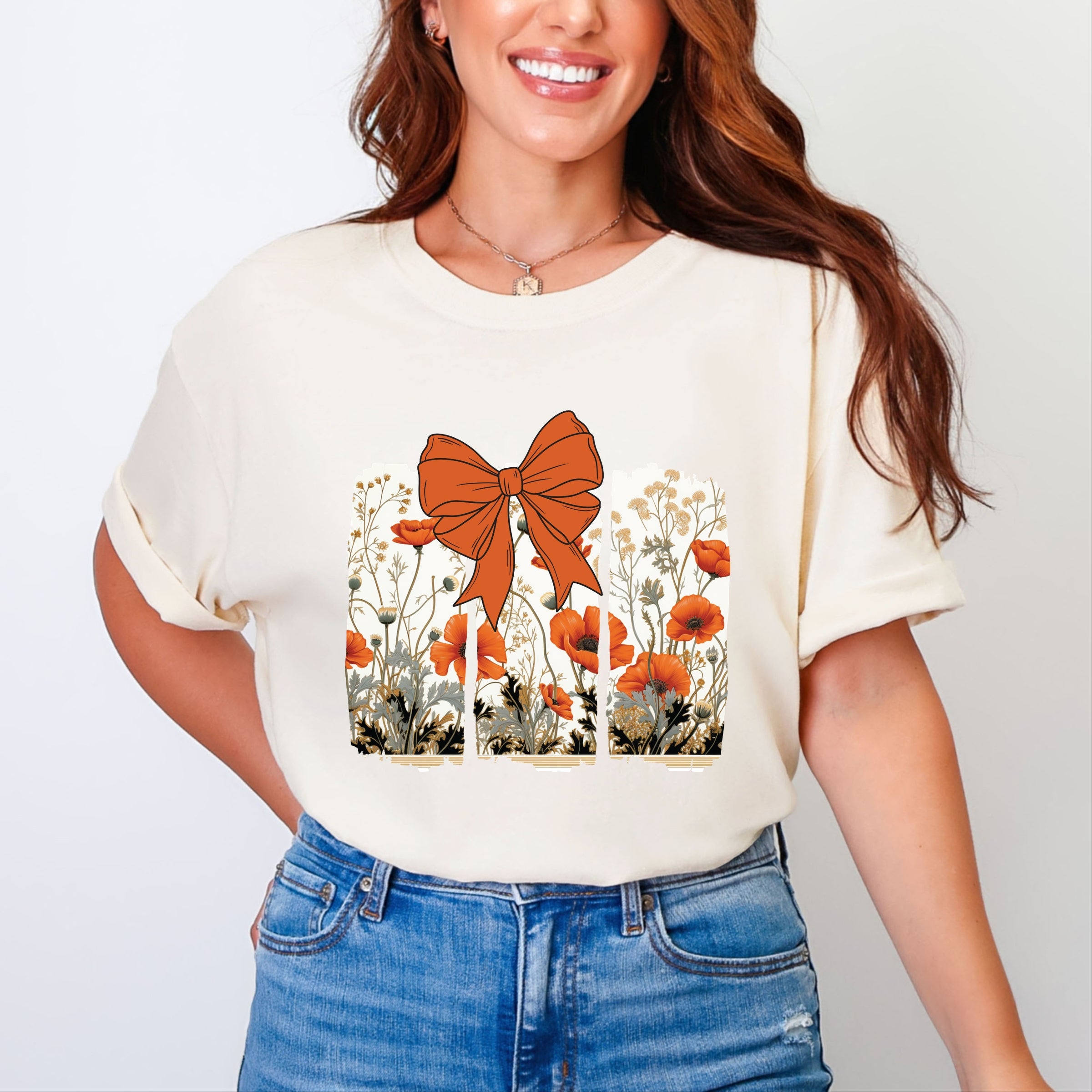 Coquette Fall Floral Orange - Womens Garment Dyed Tee