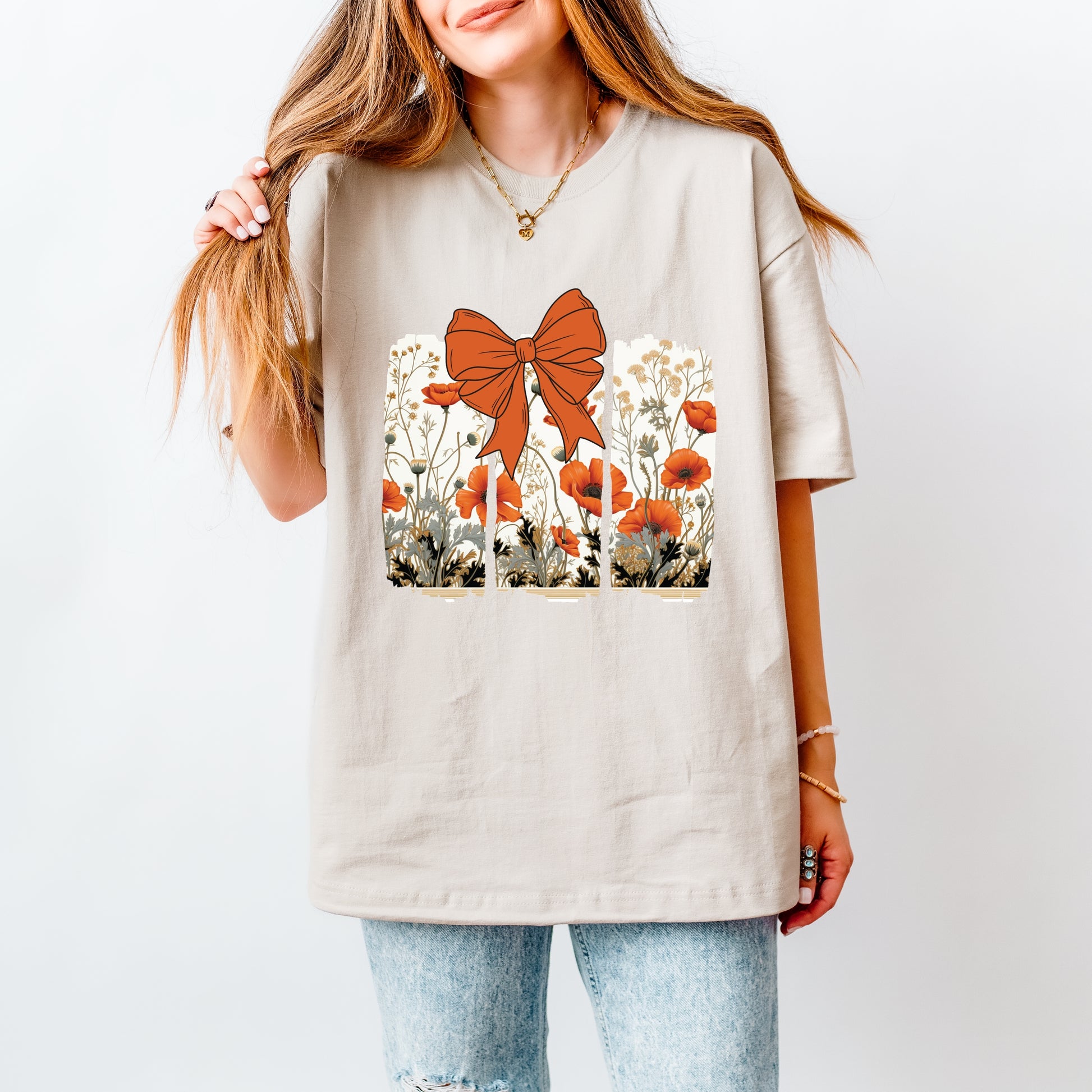Coquette Fall Floral Orange - Womens Heavyweight Tee