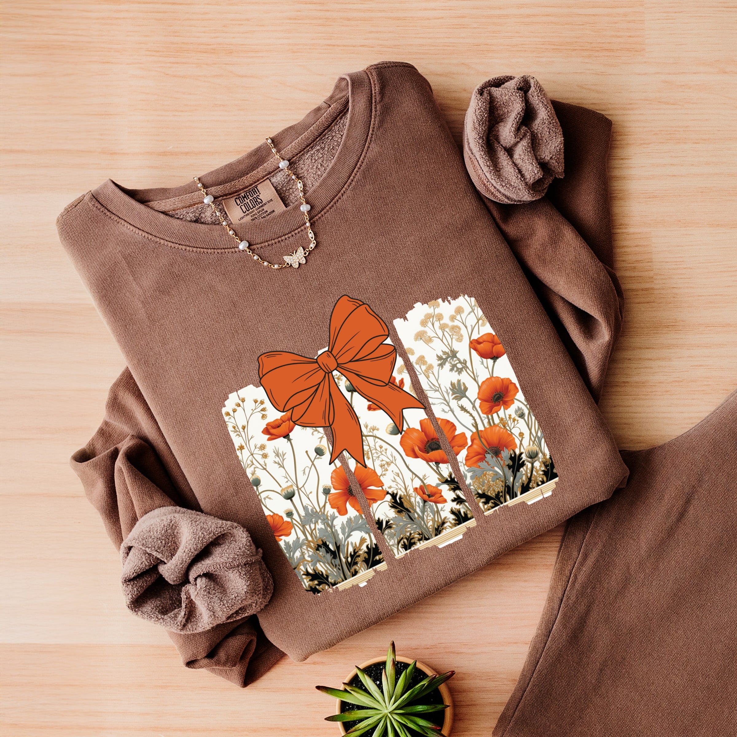 Coquette Fall Floral Orange - Womens Lightweight Garment Dyed Sweatshirt