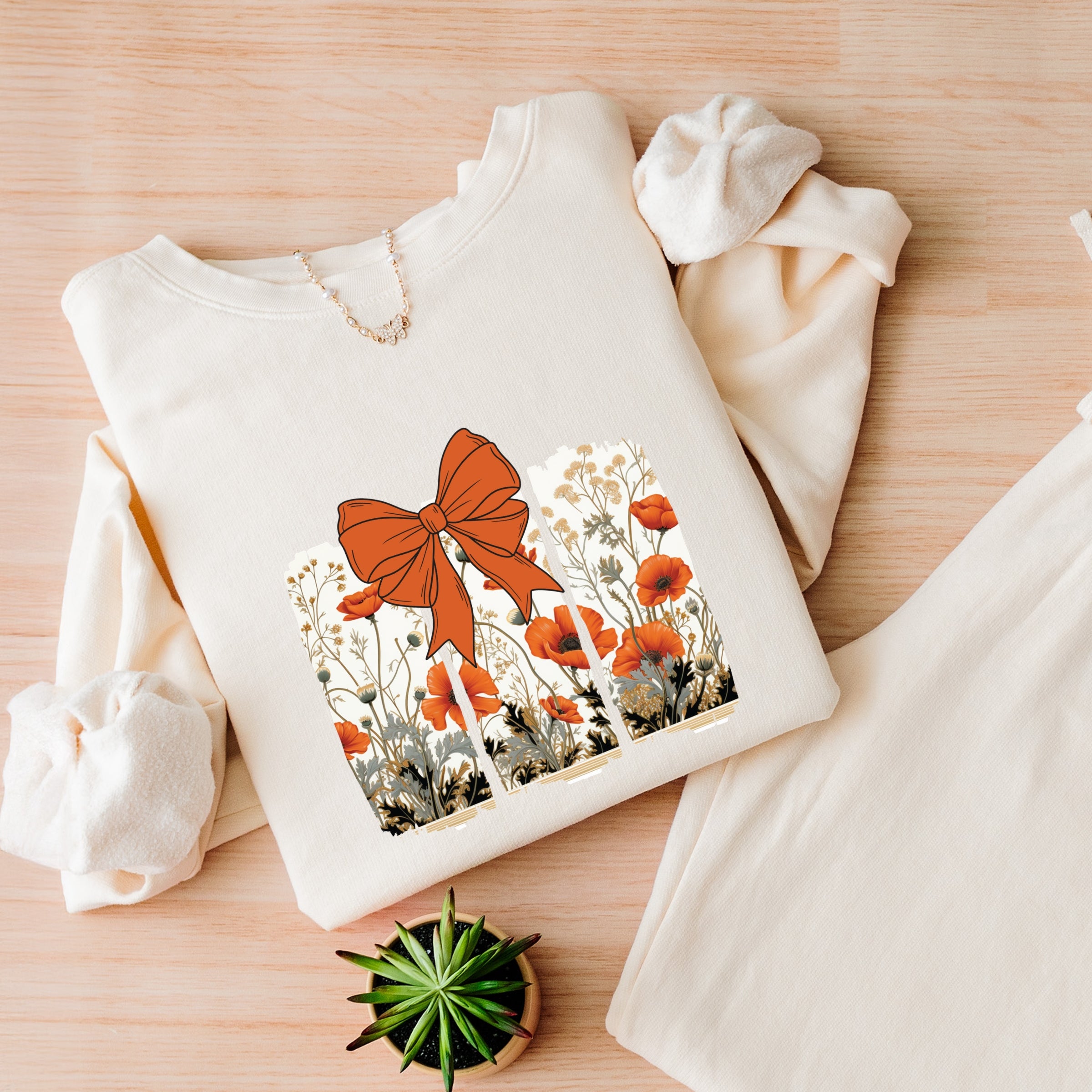 Coquette Fall Floral Orange - Womens Lightweight Garment Dyed Sweatshirt