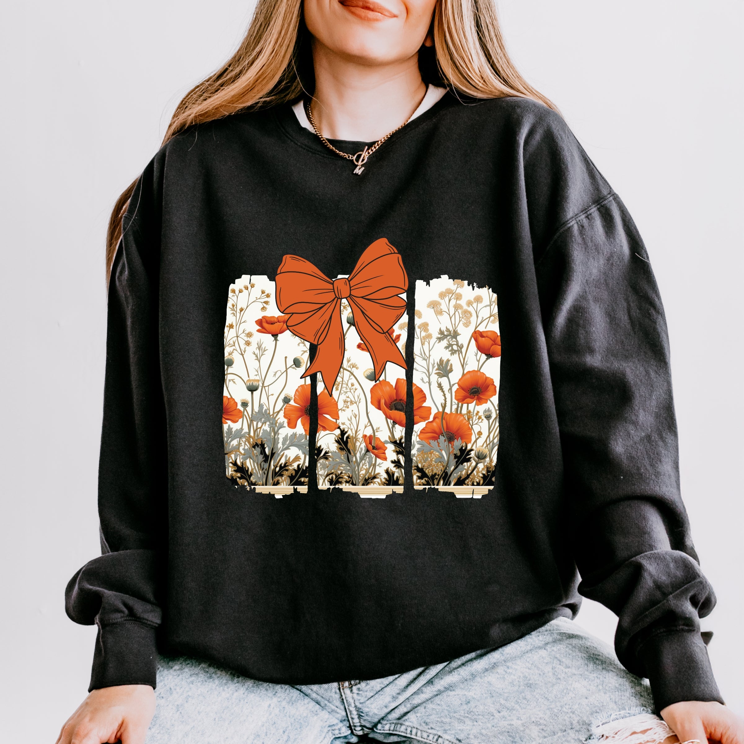Coquette Fall Floral Orange - Women's Lightweight Garment Dyed Sweatshirt