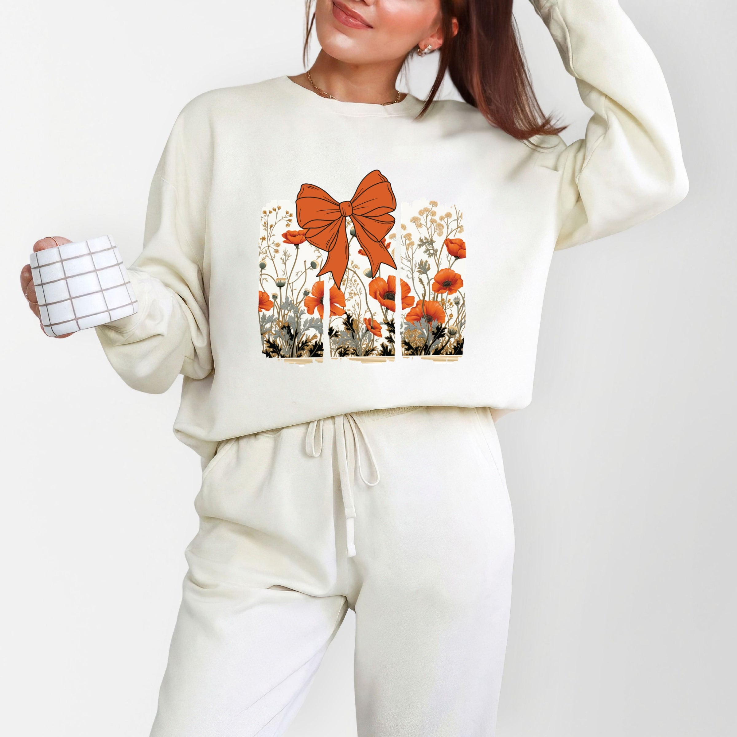 Coquette Fall Floral Orange - Womens Lightweight Garment Dyed Sweatshirt