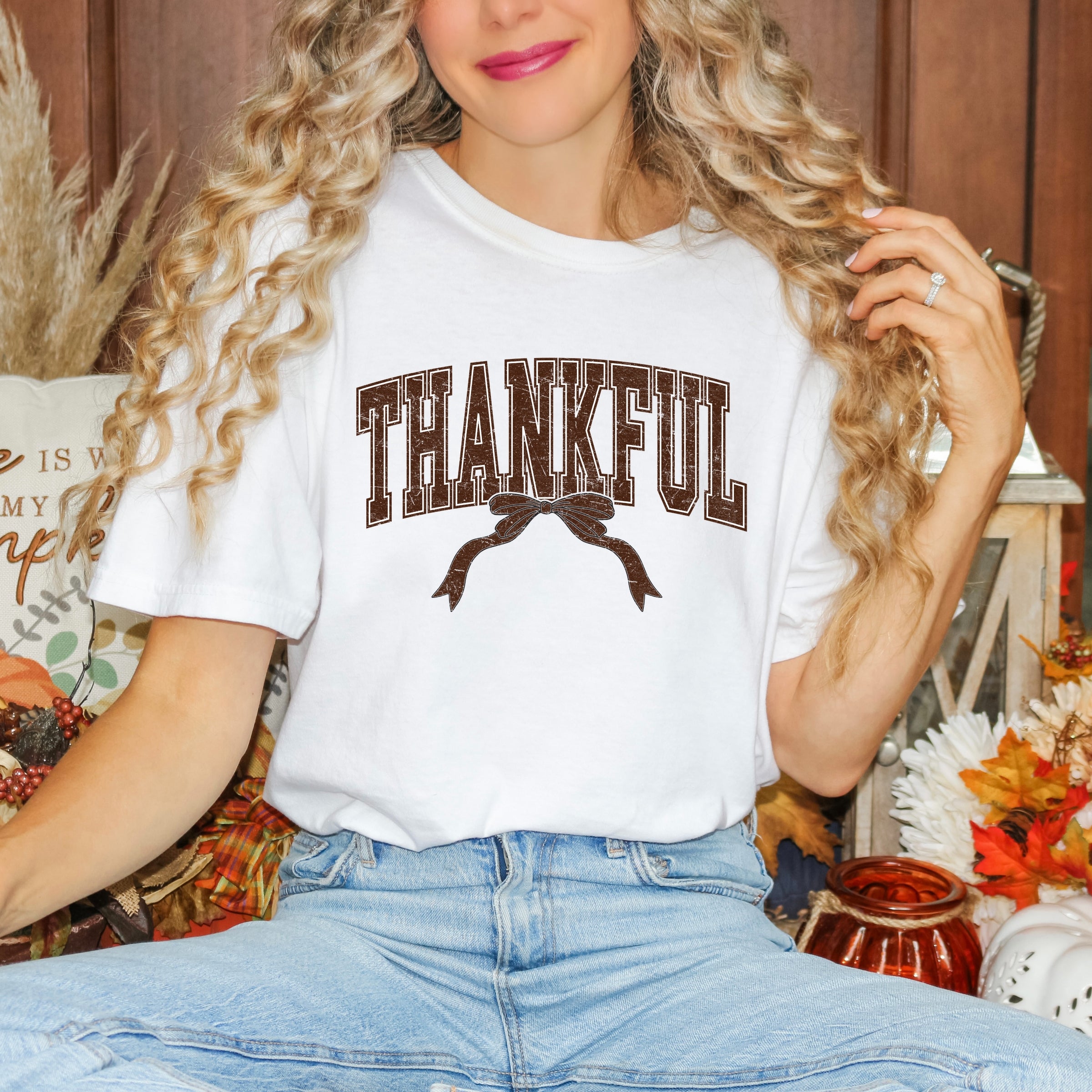 Varsity Thankful Coquette - Womens Garment Dyed Tee
