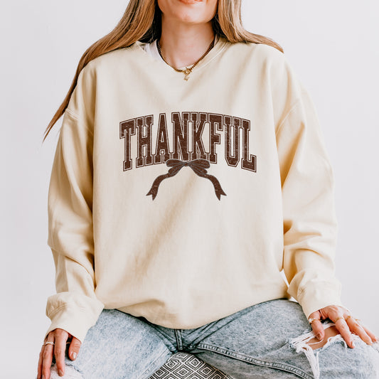 Varsity Thankful Coquette - Womens Lightweight Garment Dyed Sweatshirt