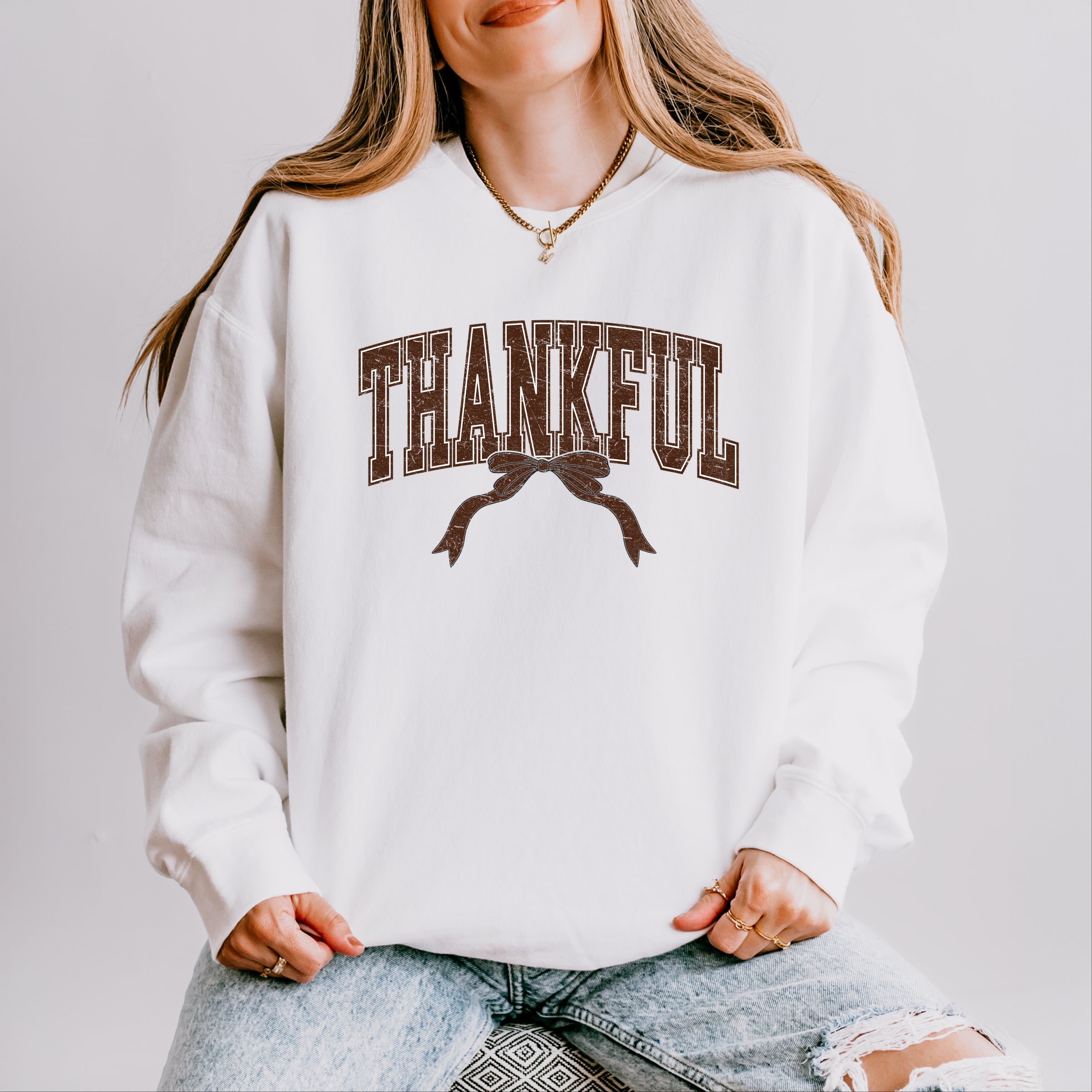 Varsity Thankful Coquette - Womens Lightweight Garment Dyed Sweatshirt