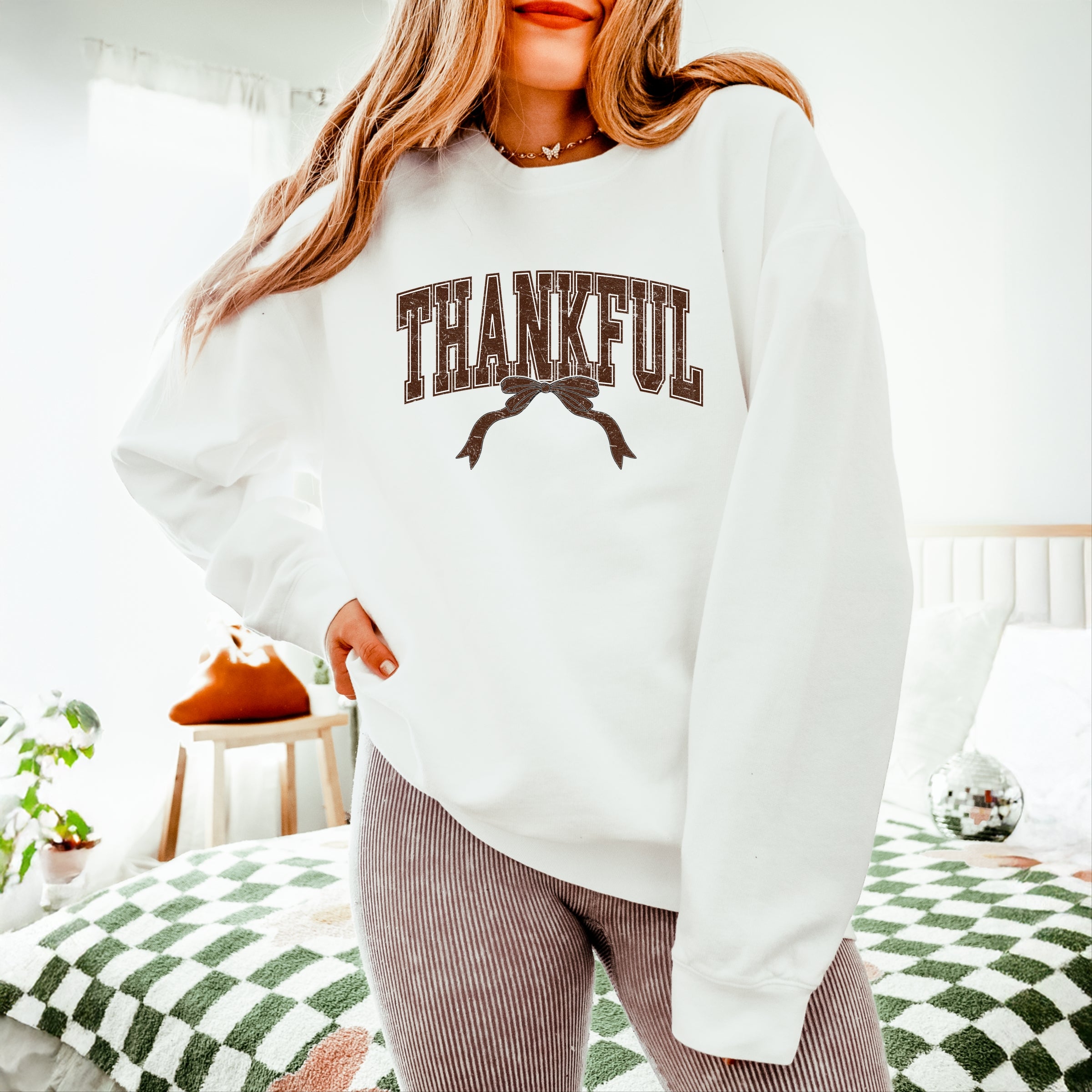 Varsity Thankful Coquette - Womens Lightweight Garment Dyed Sweatshirt