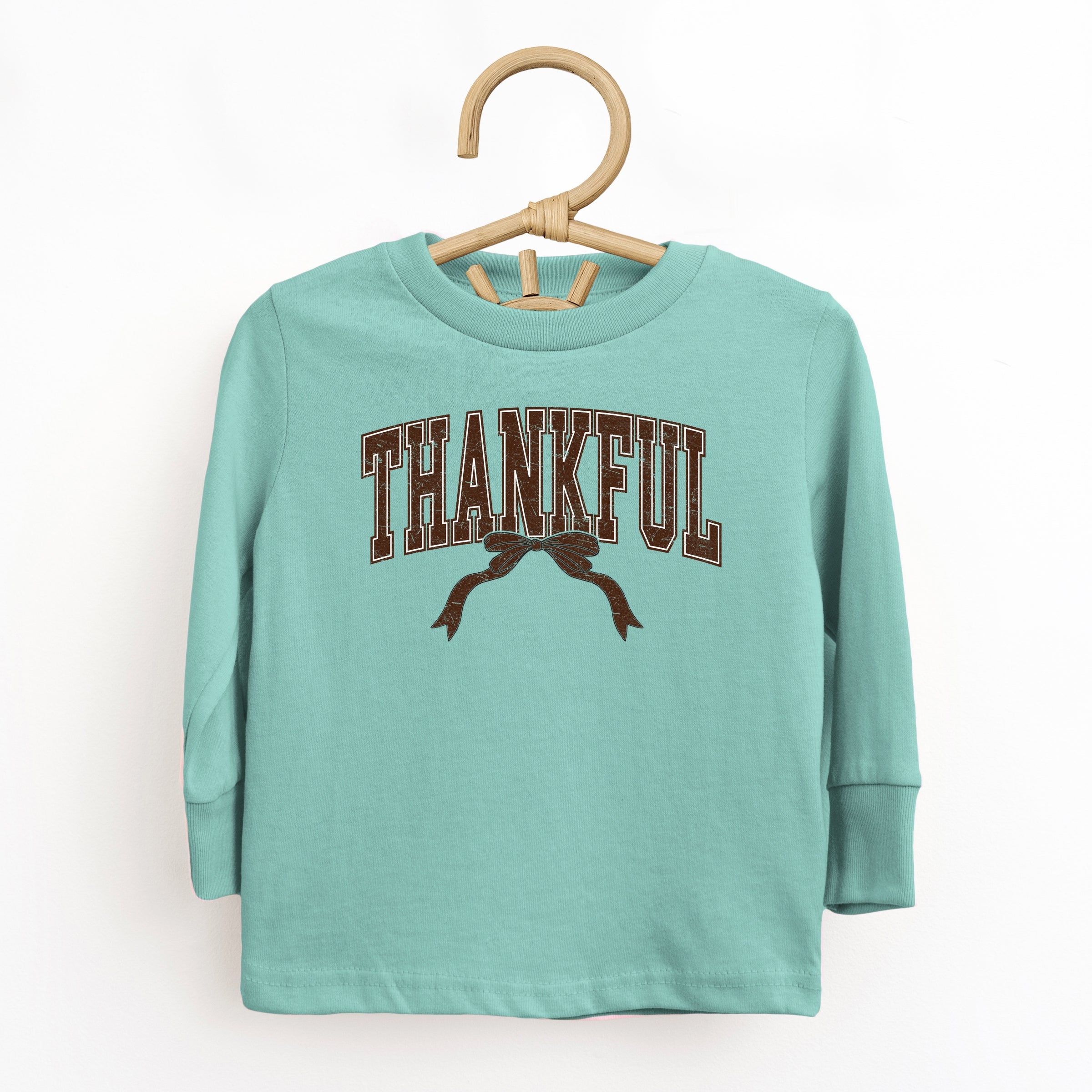 Varsity Thankful Coquette - Toddler Long Sleeve Graphic Tee and Youth Long Sleeve Graphic T-Shirt
