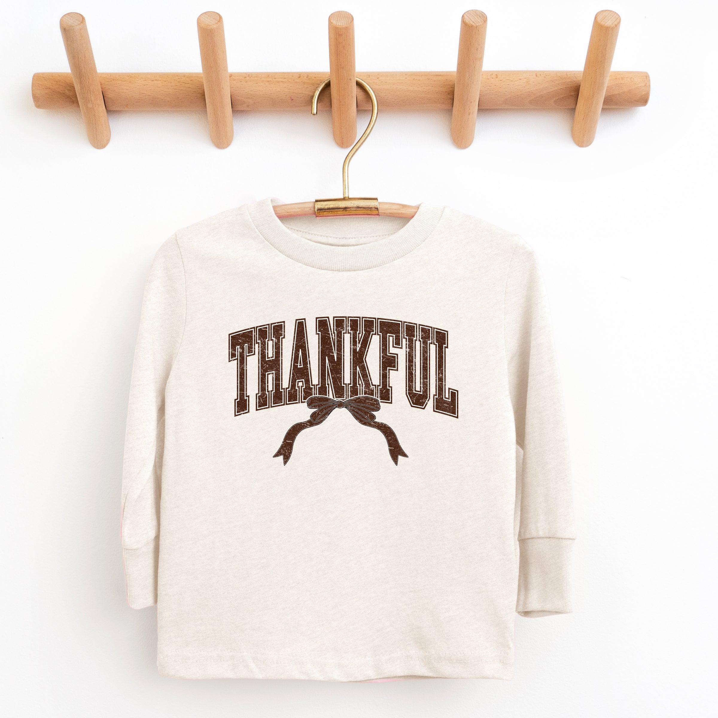Varsity Thankful Coquette - Toddler Long Sleeve Graphic Tee and Youth Long Sleeve Graphic T-Shirt