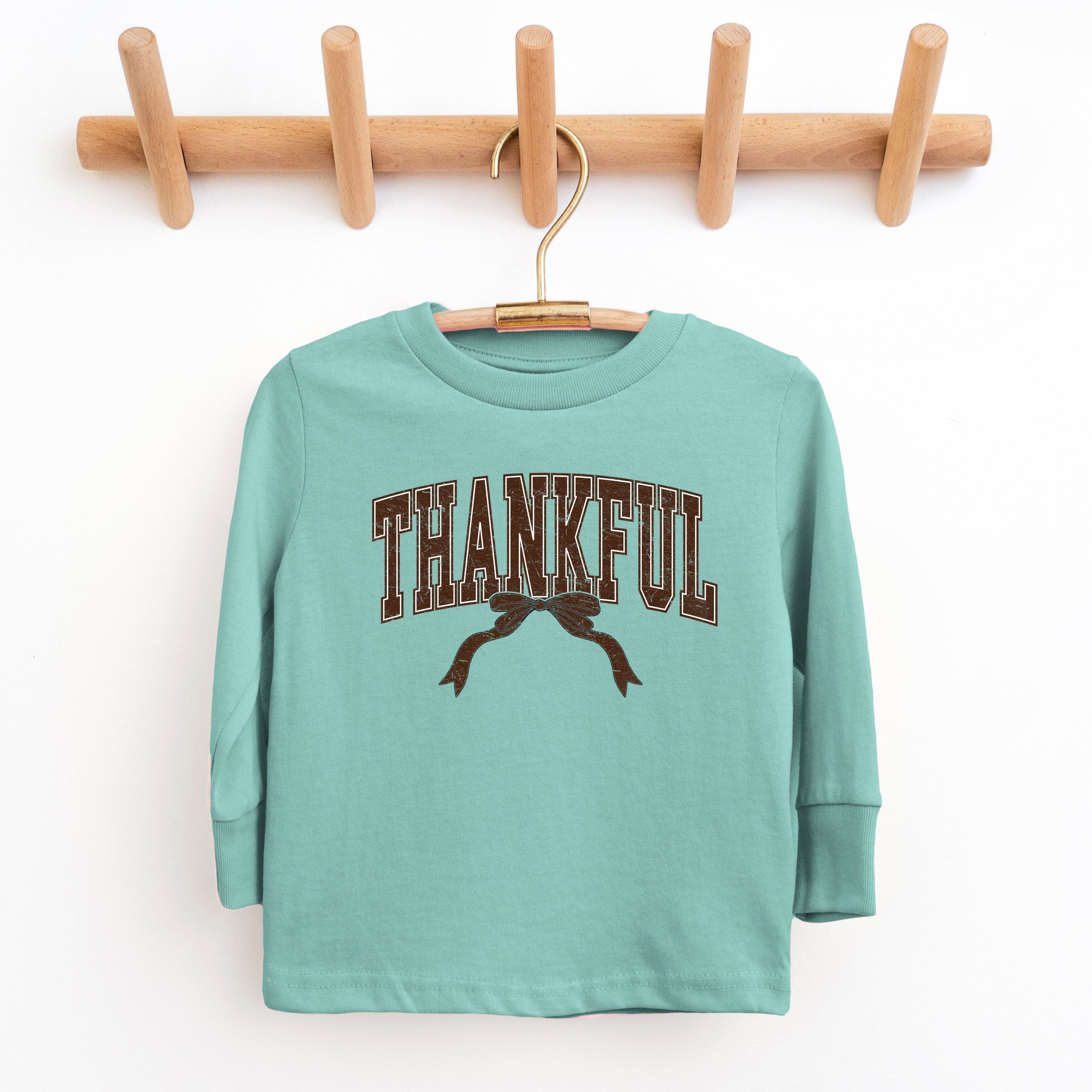 Varsity Thankful Coquette - Toddler Long Sleeve Graphic Tee and Youth Long Sleeve Graphic T-Shirt