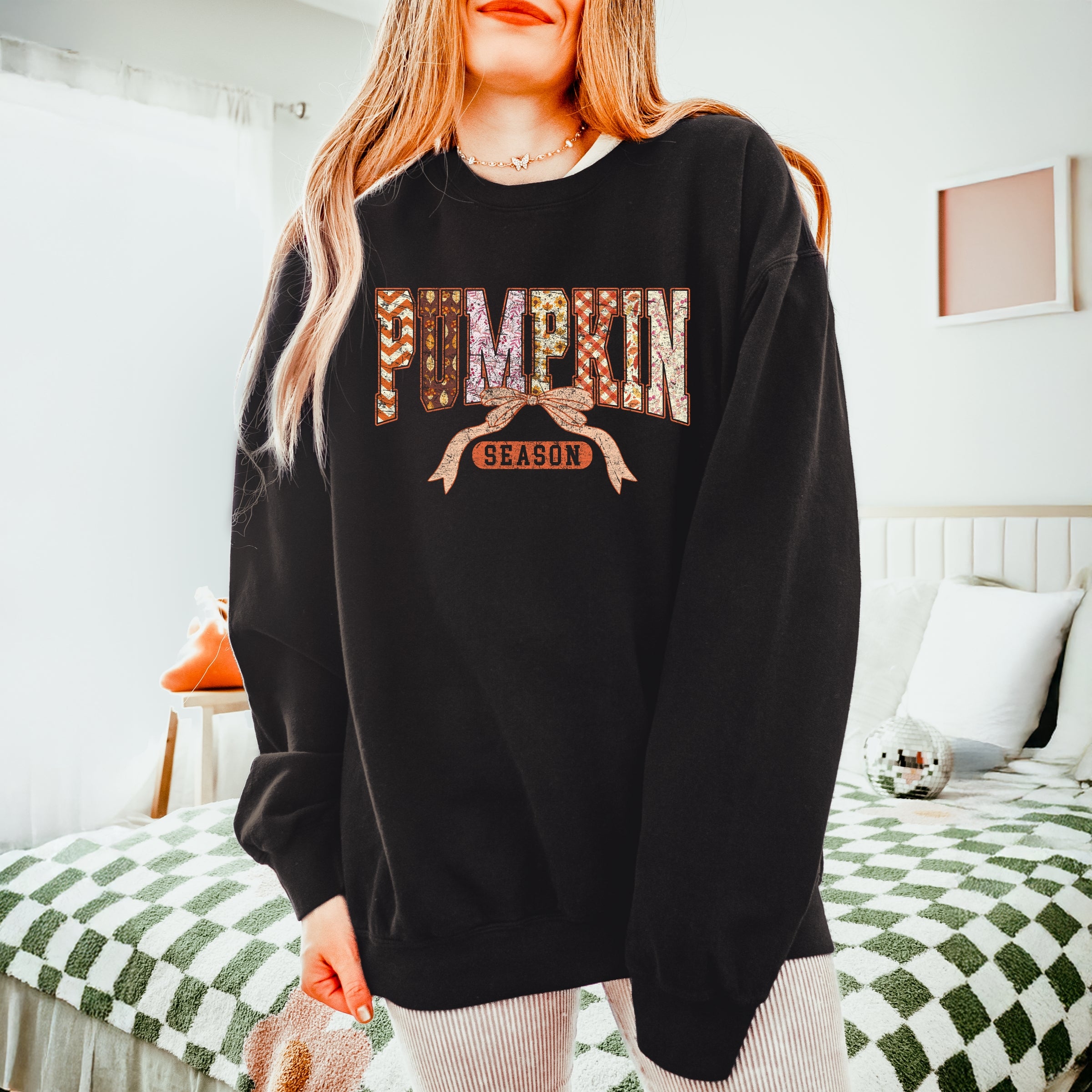 Pumpkin Season Patterns - Womens Lightweight Garment Dyed Sweatshirt