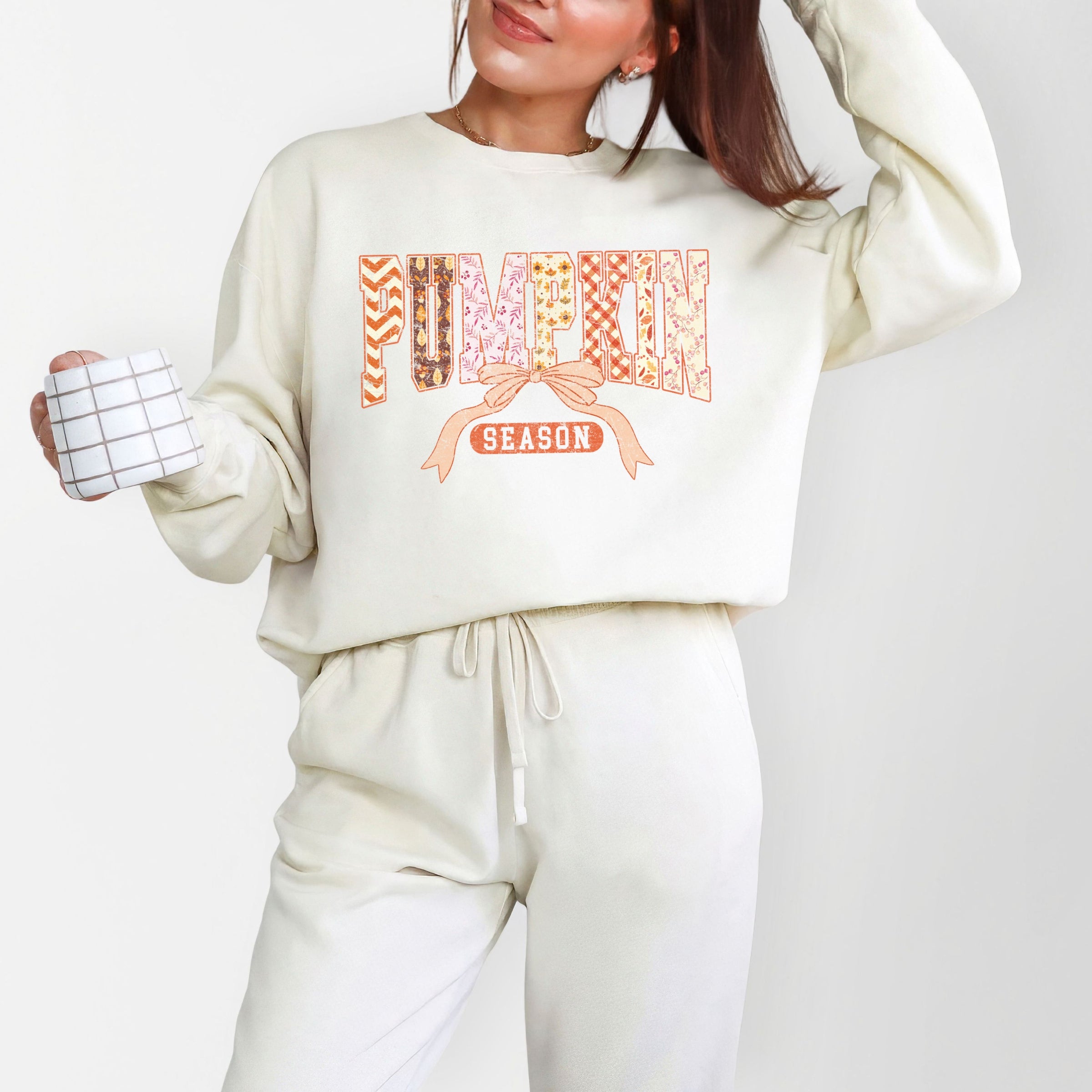 Pumpkin Season Patterns - Womens Lightweight Garment Dyed Sweatshirt