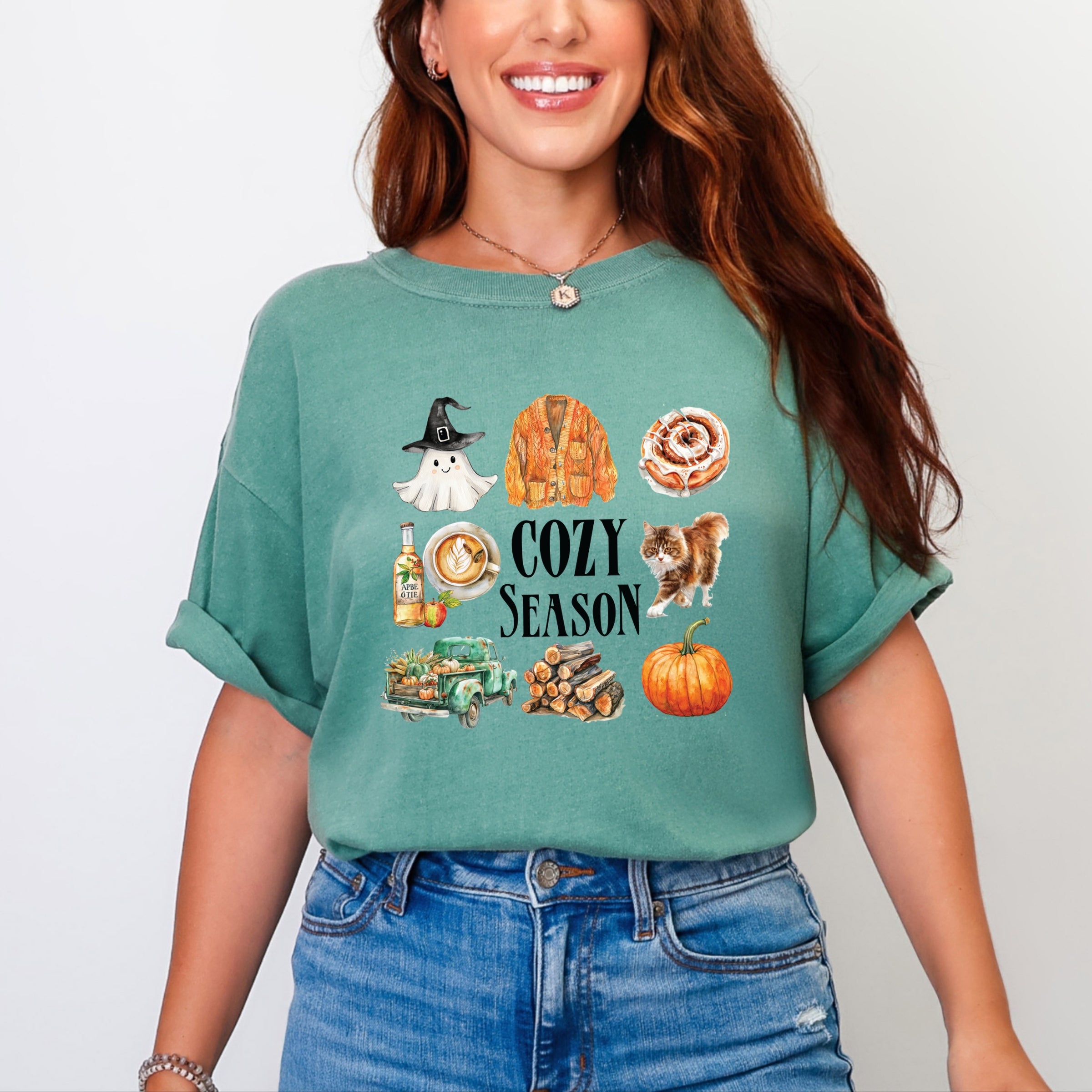 Cozy Season Watercolor Icons - Women's Garment Dyed Tee