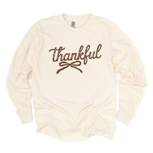 Thankful Coquette Distressed - Womens Garment Dyed Long Sleeve