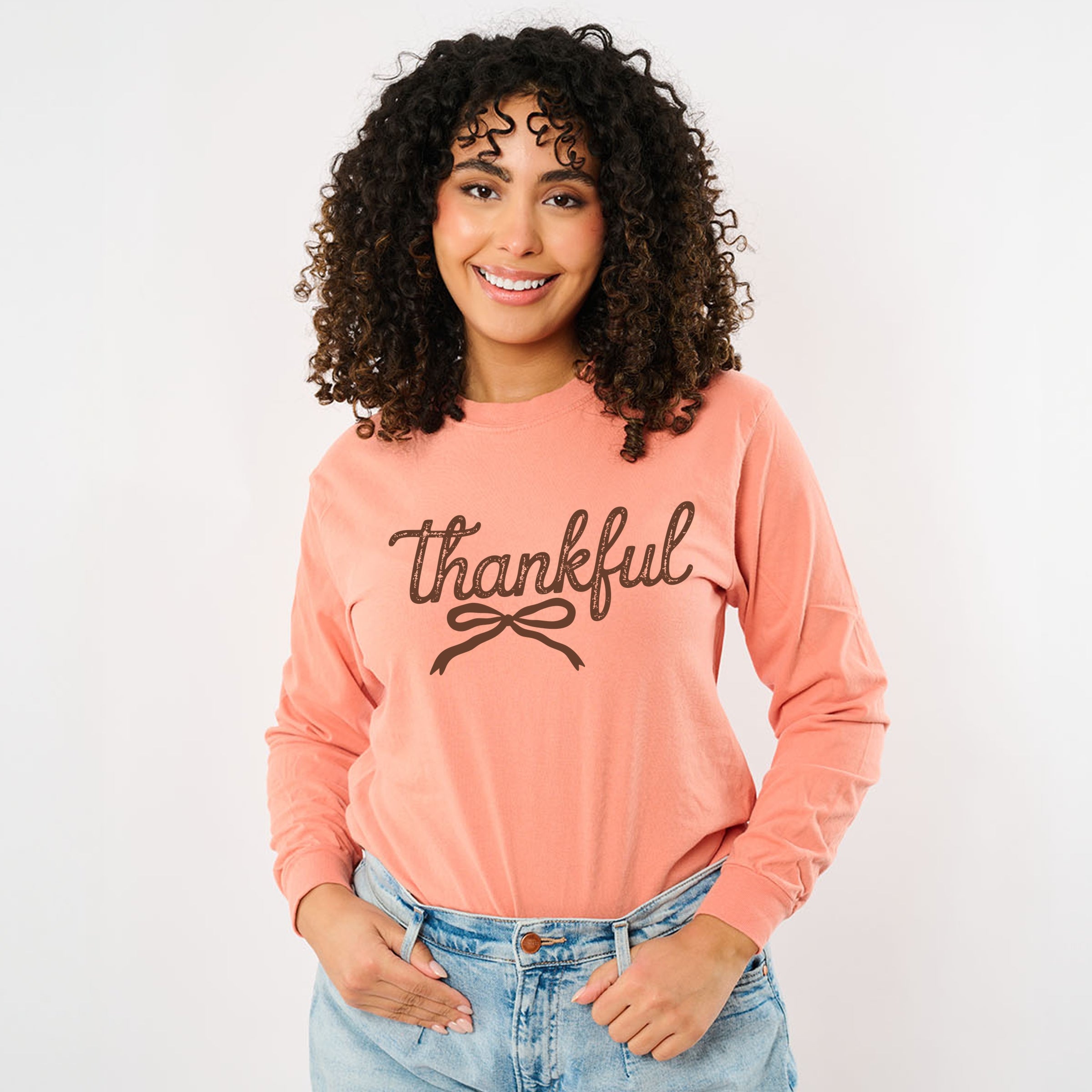 Thankful Coquette Distressed - Womens Garment Dyed Long Sleeve